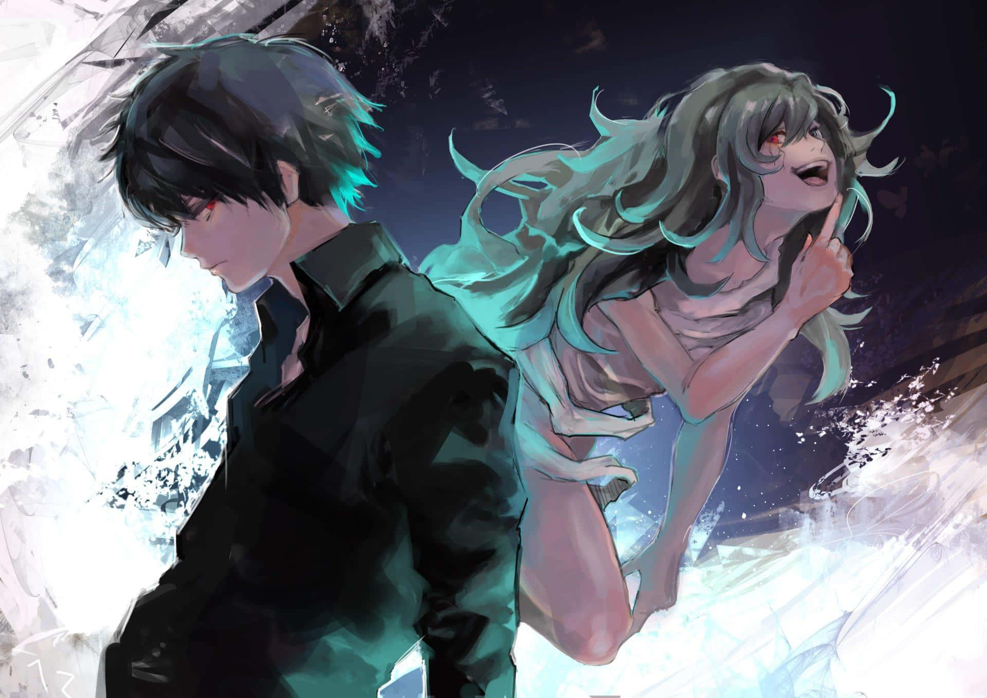 Aogiri Tree, teal hair, red eyes, Full HD Desktop Wallpaper