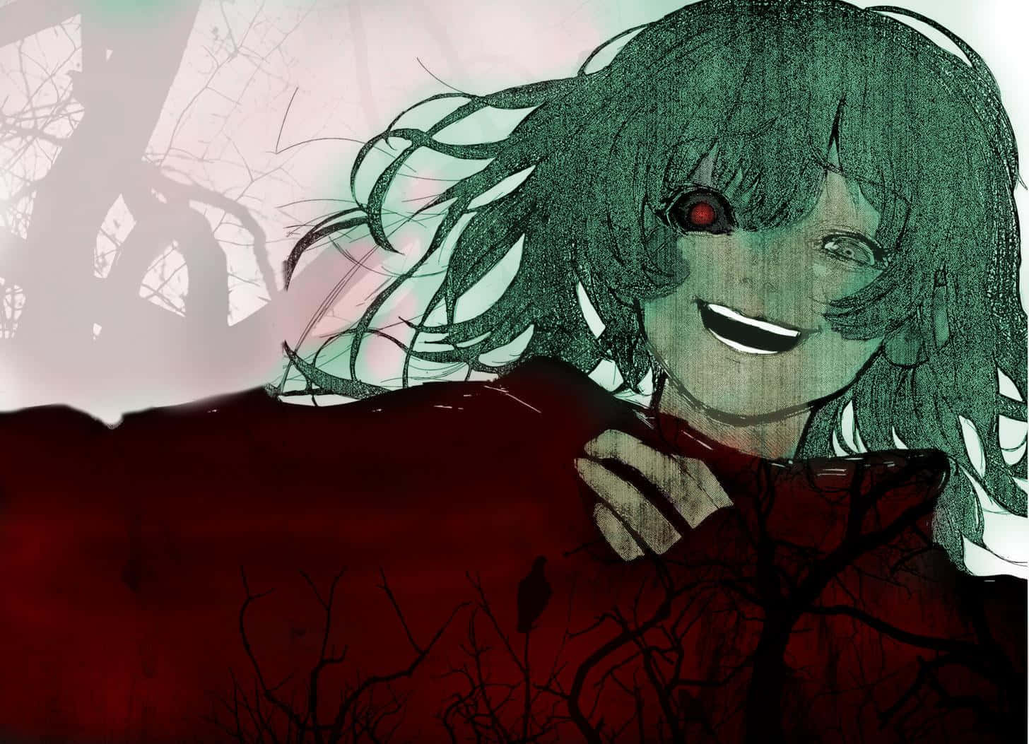 Aogiri Tree, green hair, red eye, HD Desktop Wallpaper