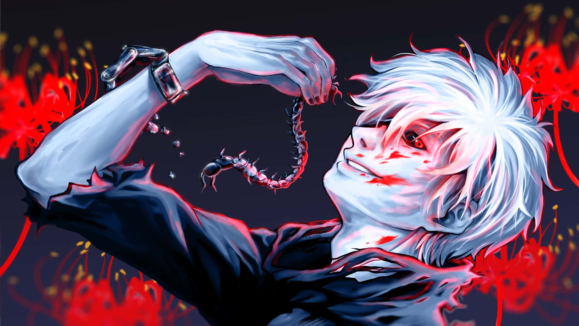 Aogiri Tree, white hair, red eyes, Full HD Desktop Wallpaper