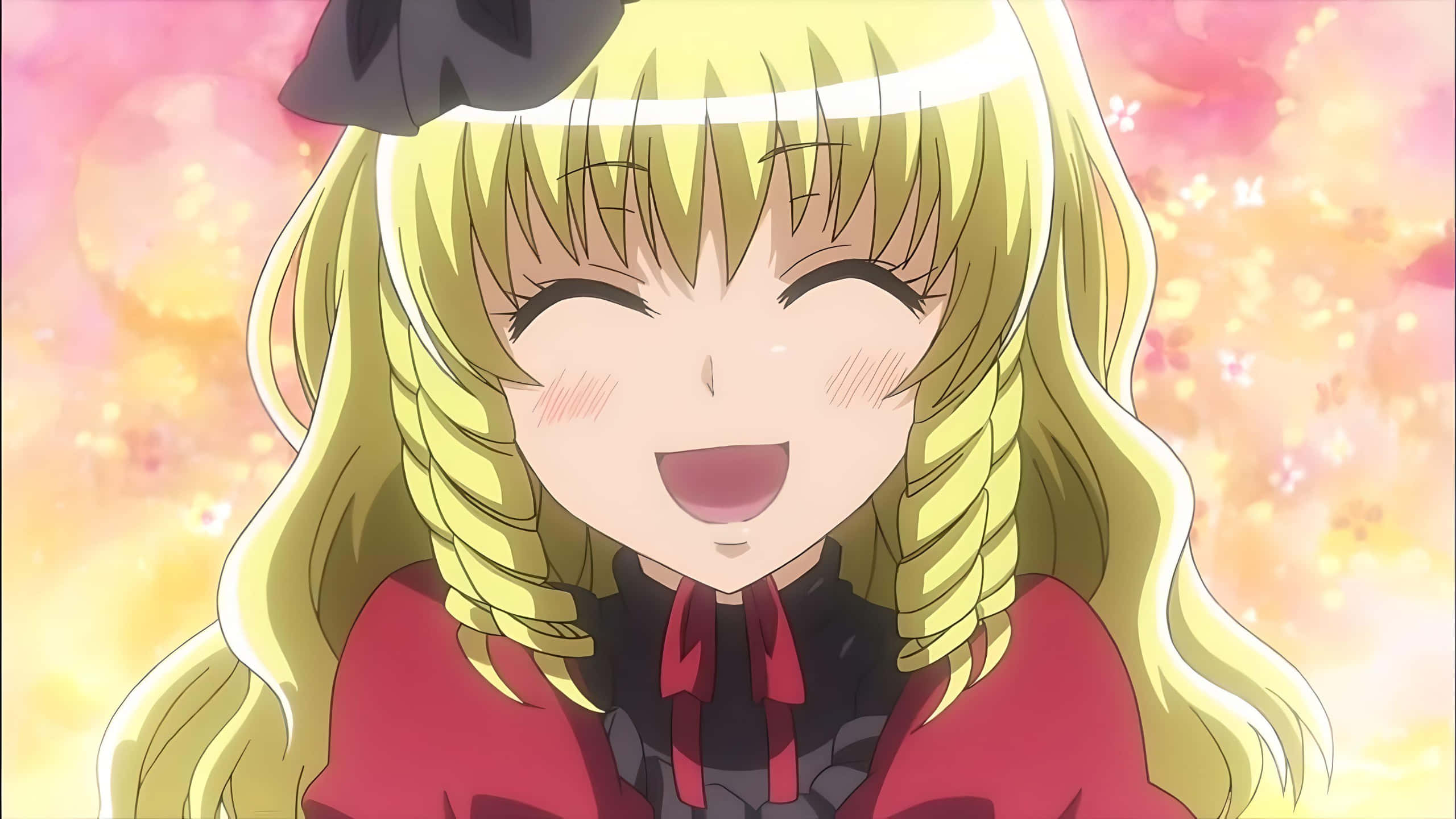 Aoi Hyoudou, blonde braided hair, black bow, 2K Desktop Wallpaper