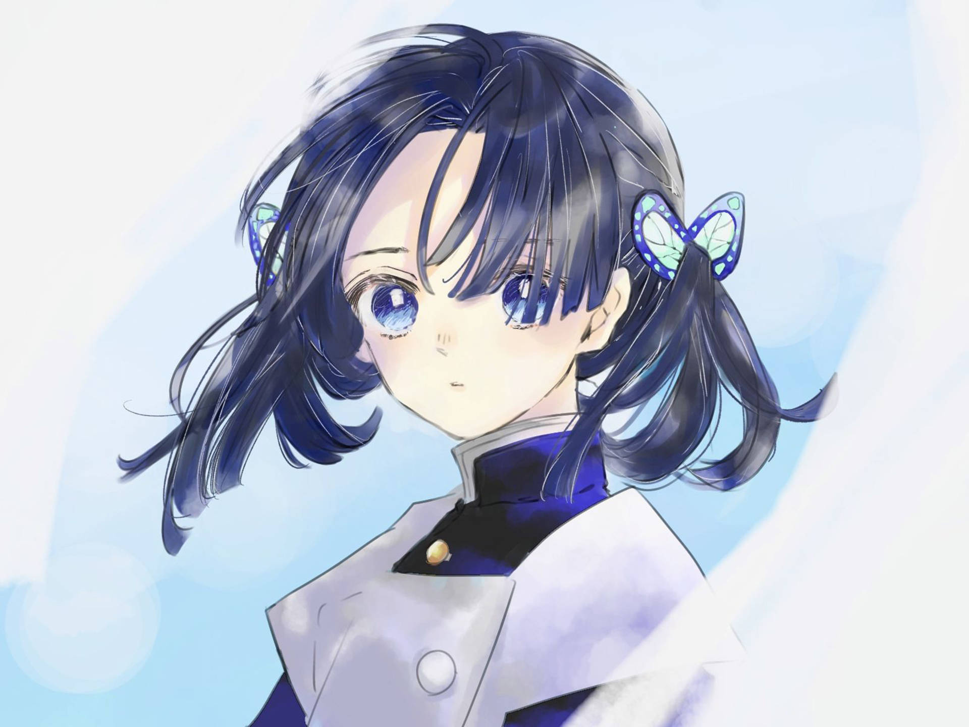 Aoi Kanzaki, dark blue hair, butterfly hair clips, Full HD Desktop Wallpaper