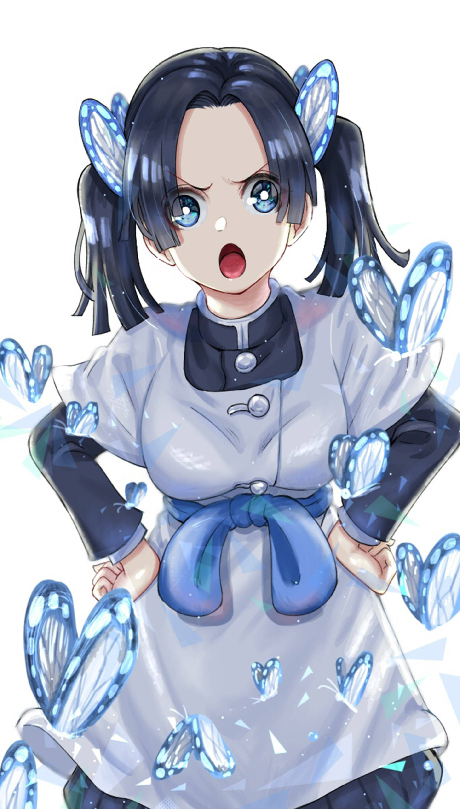 Aoi Kanzaki, blue eyes, dark pigtails, 2K Phone Wallpaper