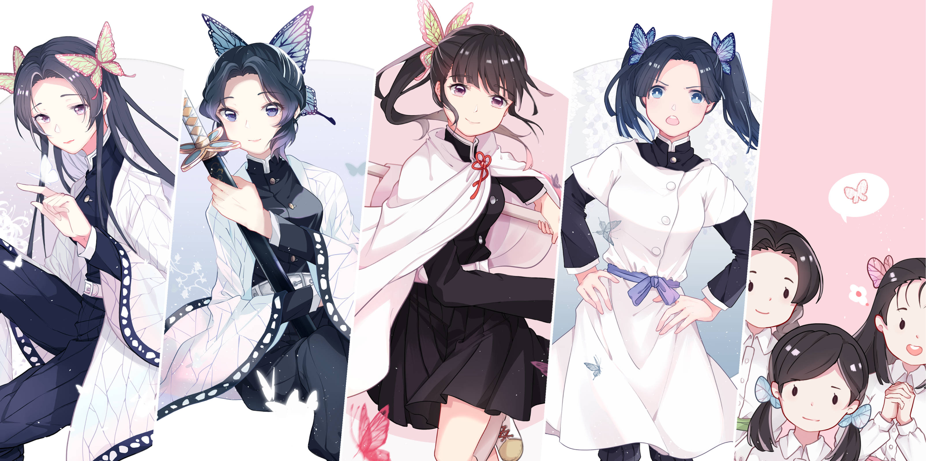 Aoi Kanzaki, sisters, butterfly accessories, 2K Desktop Wallpaper
