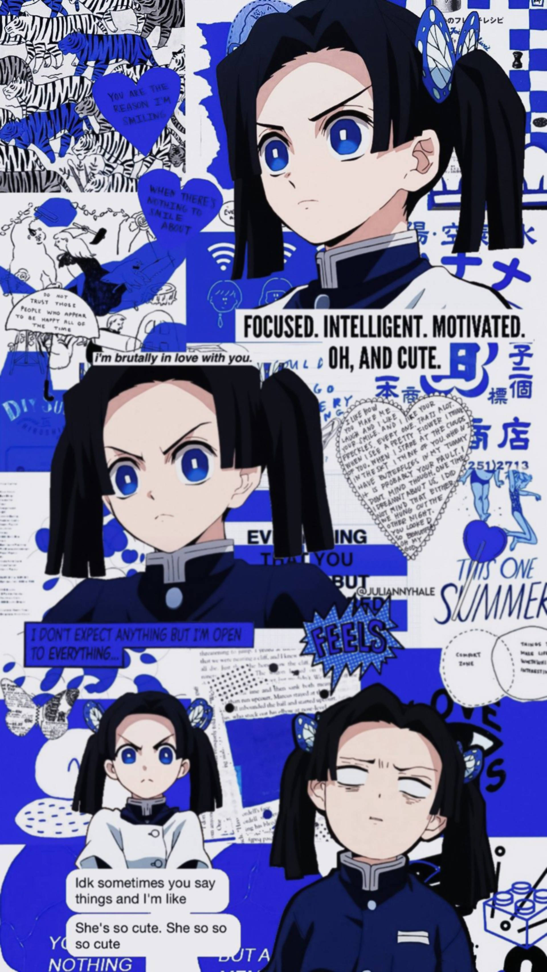Aoi Kanzaki, blue-eyed girl, black pigtails, 2K Phone Wallpaper