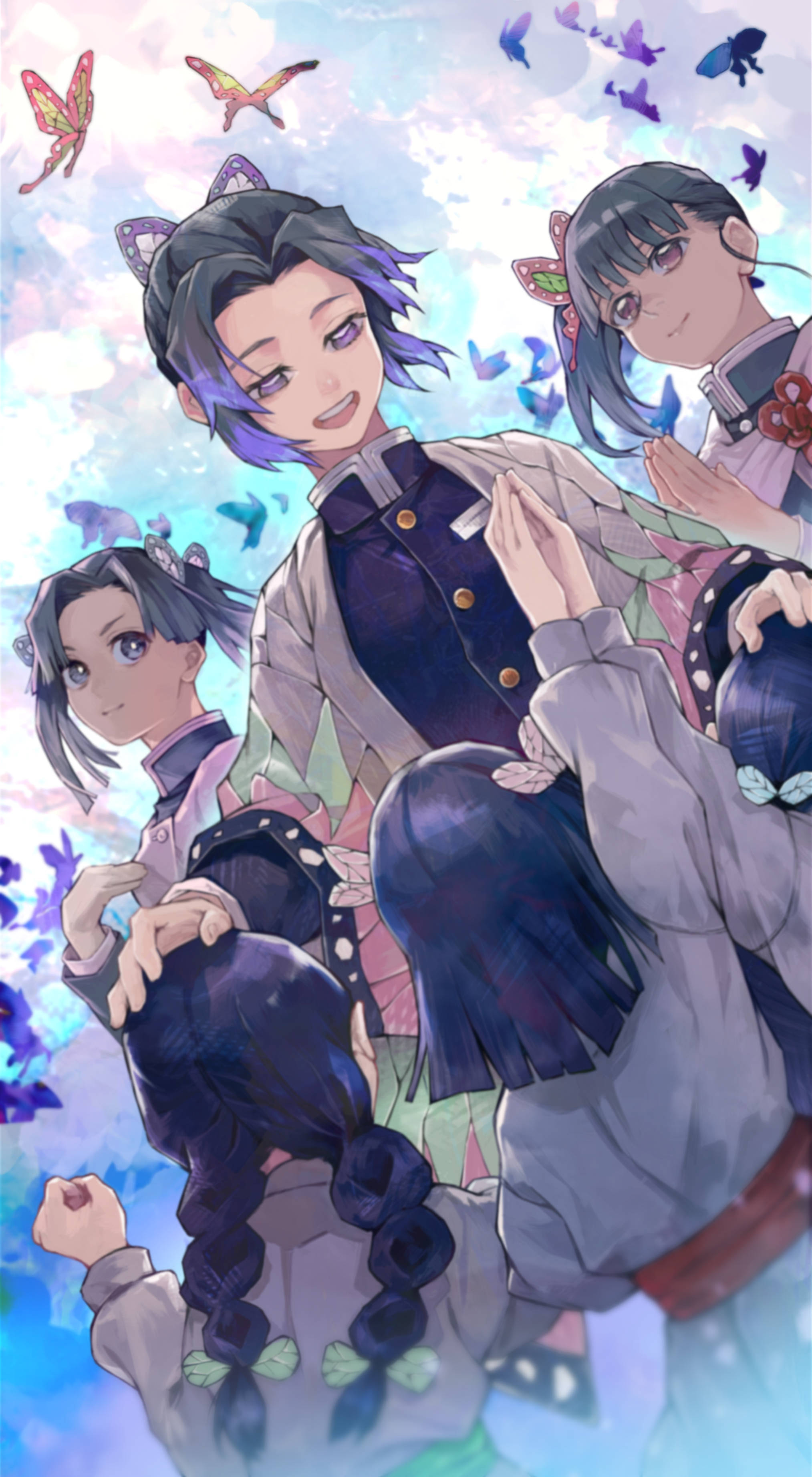 Aoi Kanzaki, school uniforms, colorful butterflies, 2K Phone Wallpaper