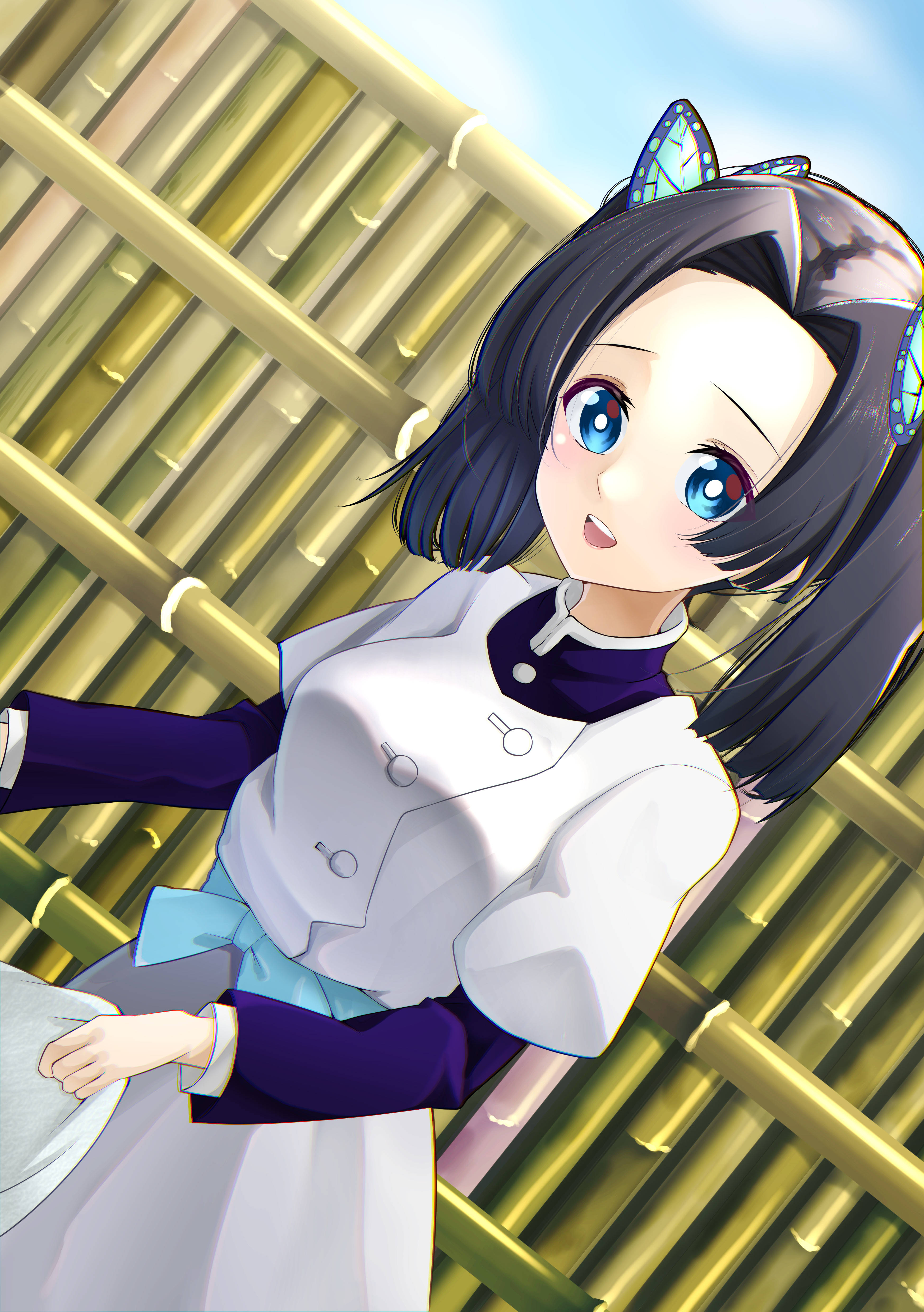 Aoi Kanzaki, blue eyes, butterfly hair clips, 4K Phone Wallpaper