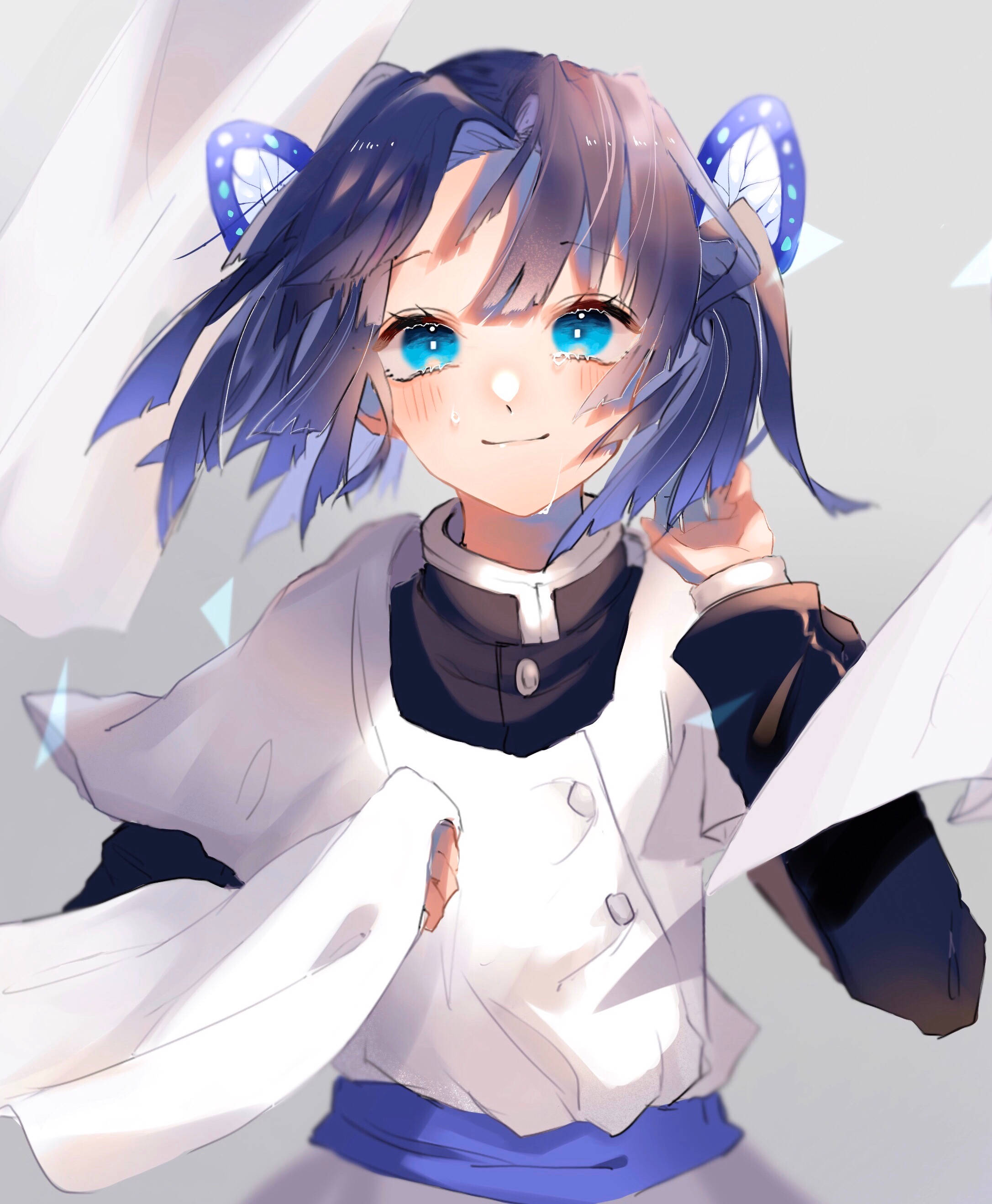 Aoi Kanzaki, blue hair, butterfly ear accessories, 2K Phone Wallpaper