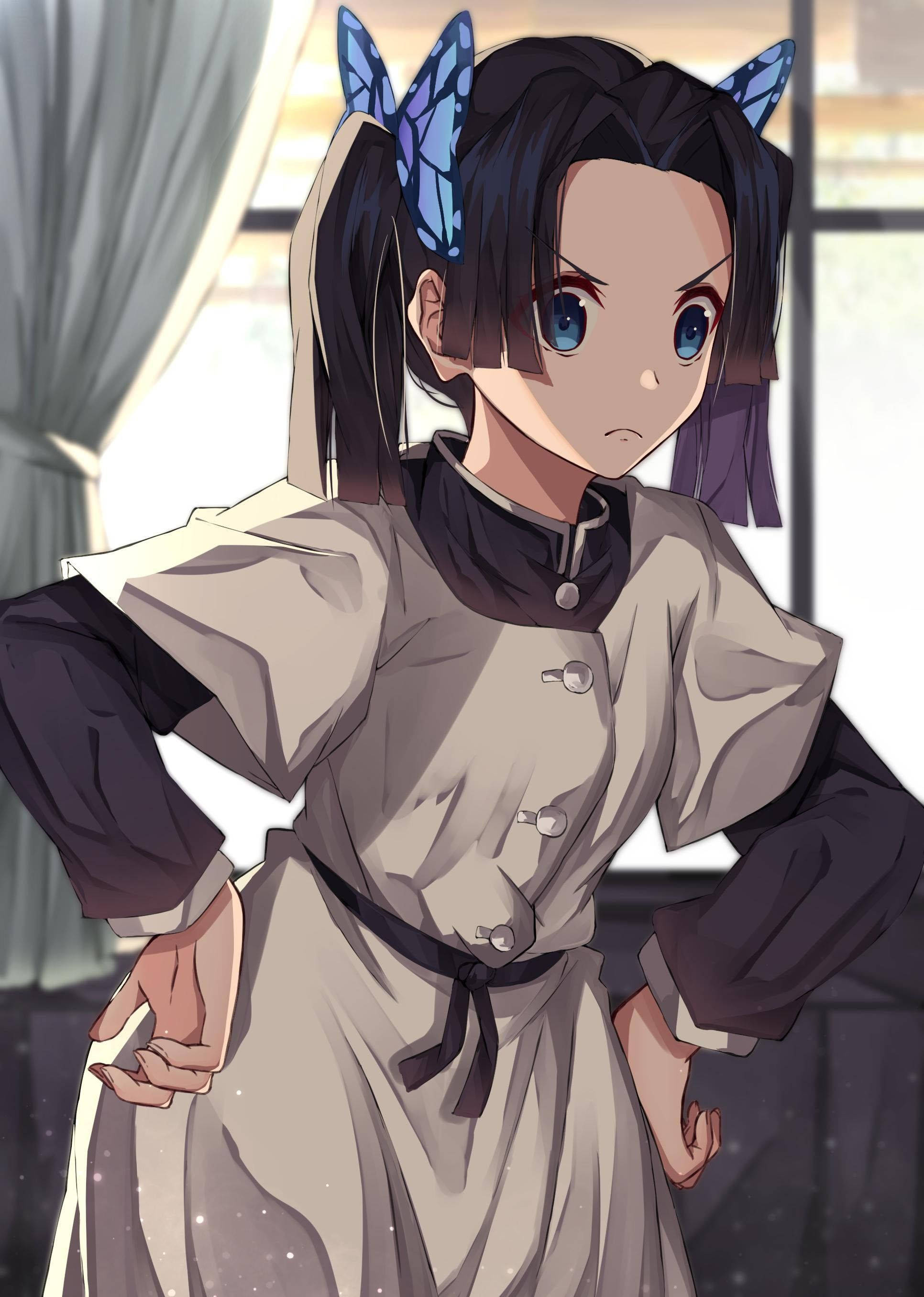 Aoi Kanzaki, blue butterfly hairpins, sunlit room, 2K Phone Wallpaper