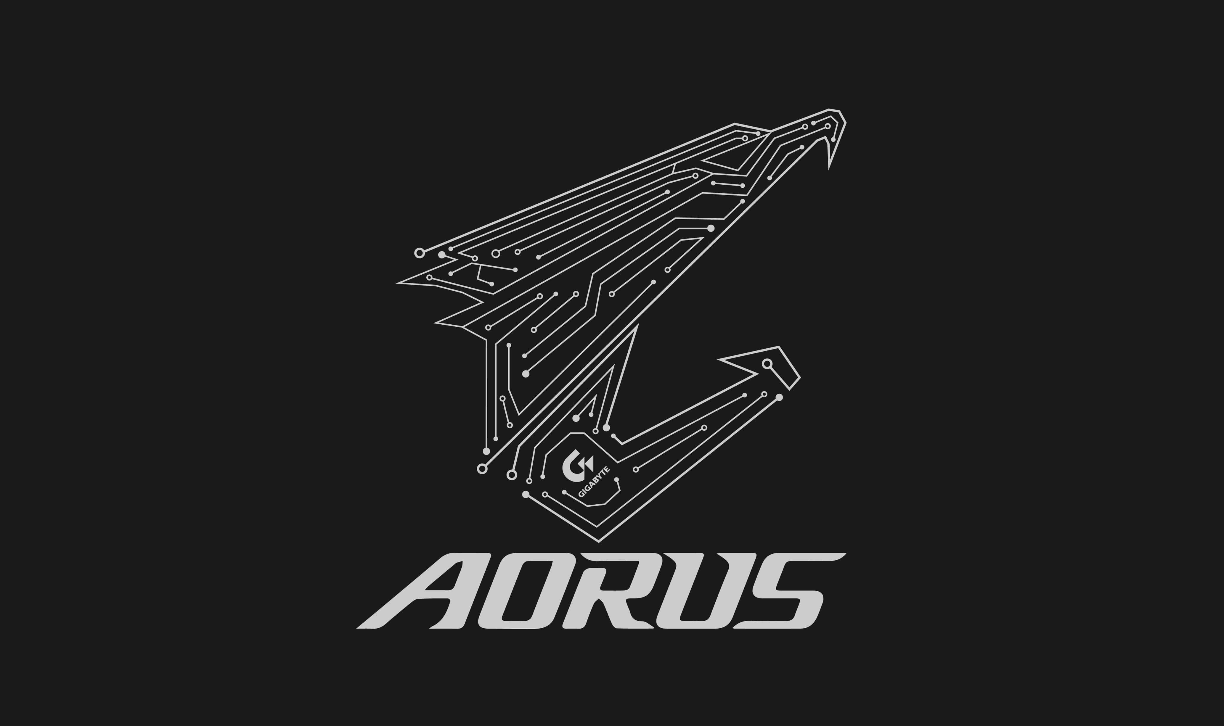 Aorus, AORUS logo, white circuit board design, 4K Desktop Wallpaper