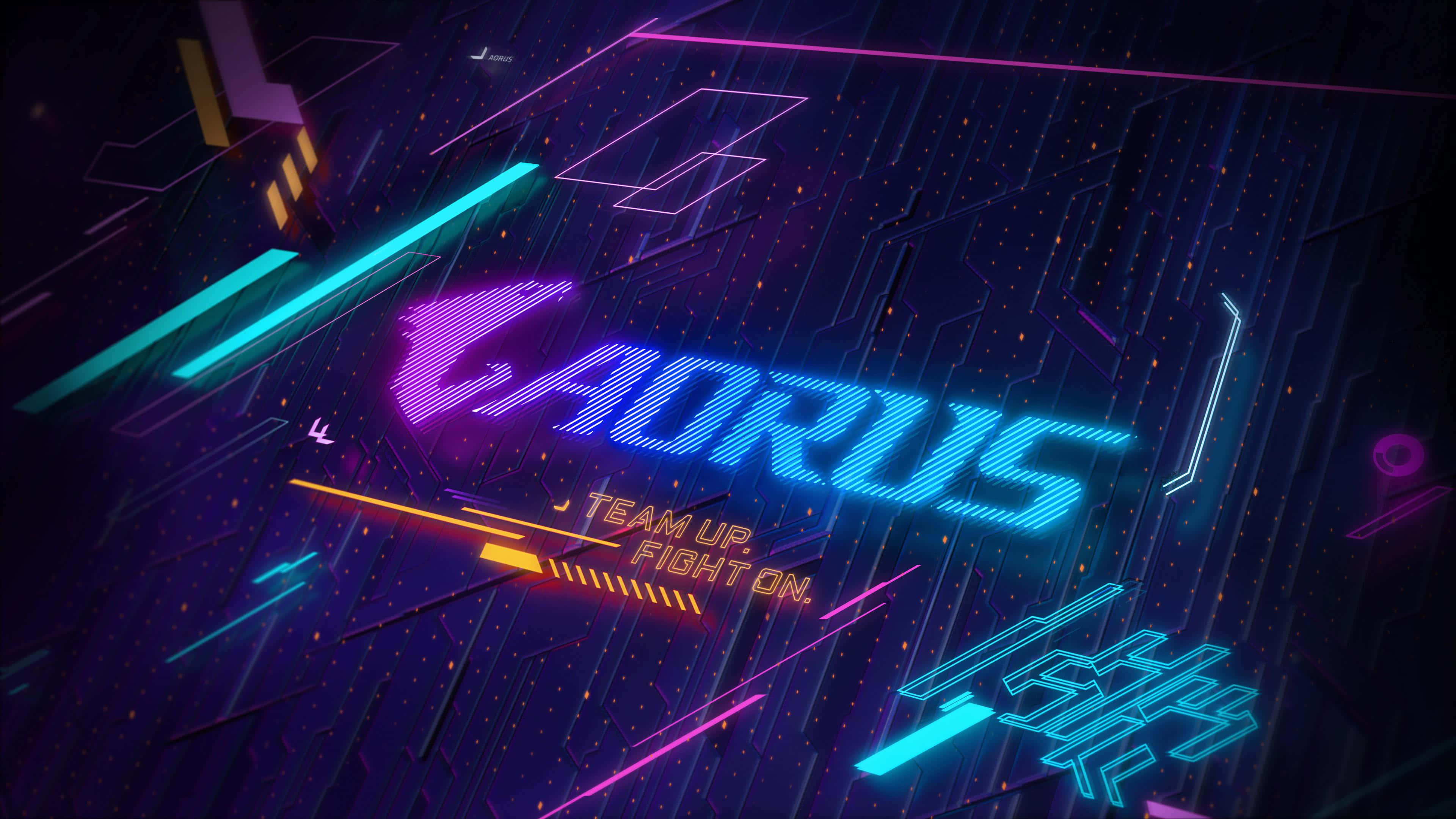 AORUS, neon cyberpunk, dark digital grid, 4K Desktop Wallpaper