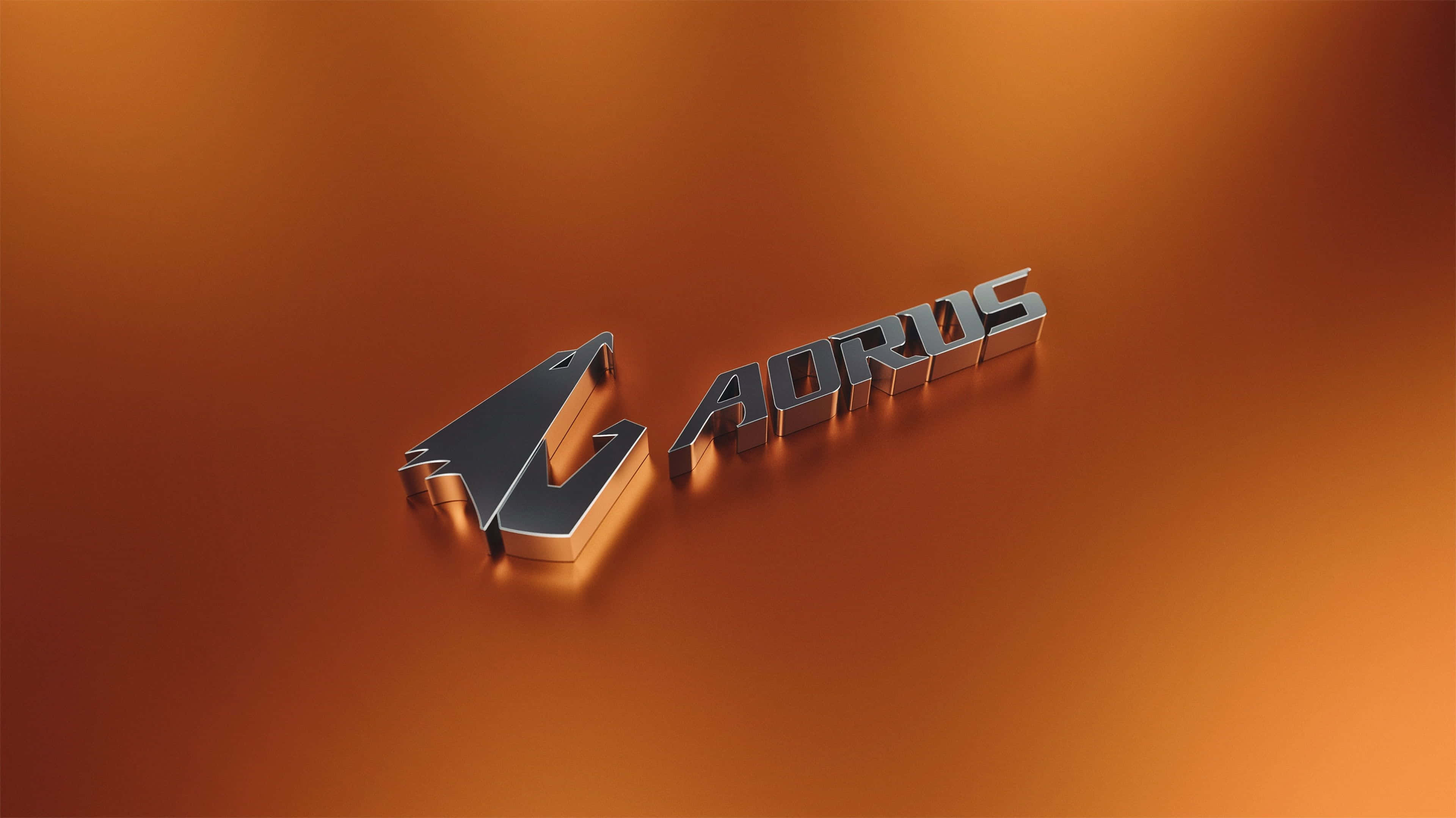 Aorus, logo, orange background, 4K Desktop Wallpaper