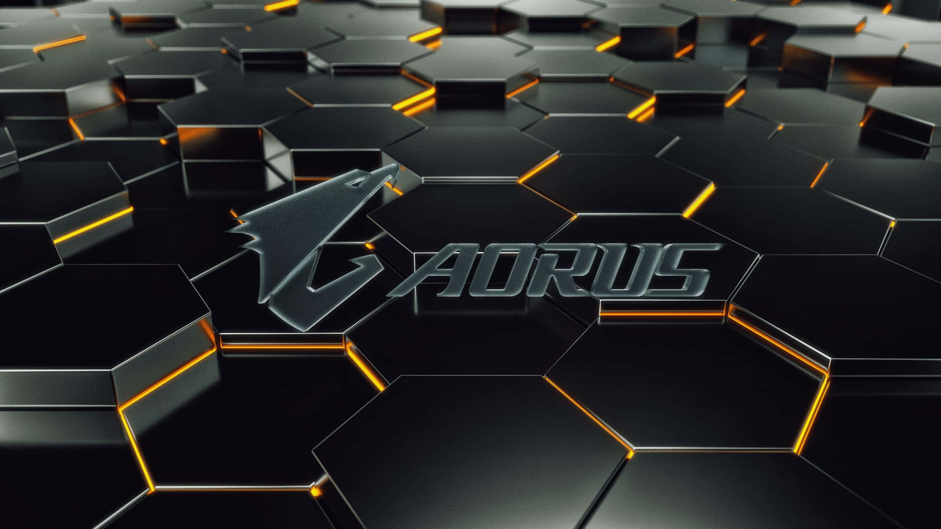 Aorus, hexagonal design, orange light, Full HD Desktop Wallpaper