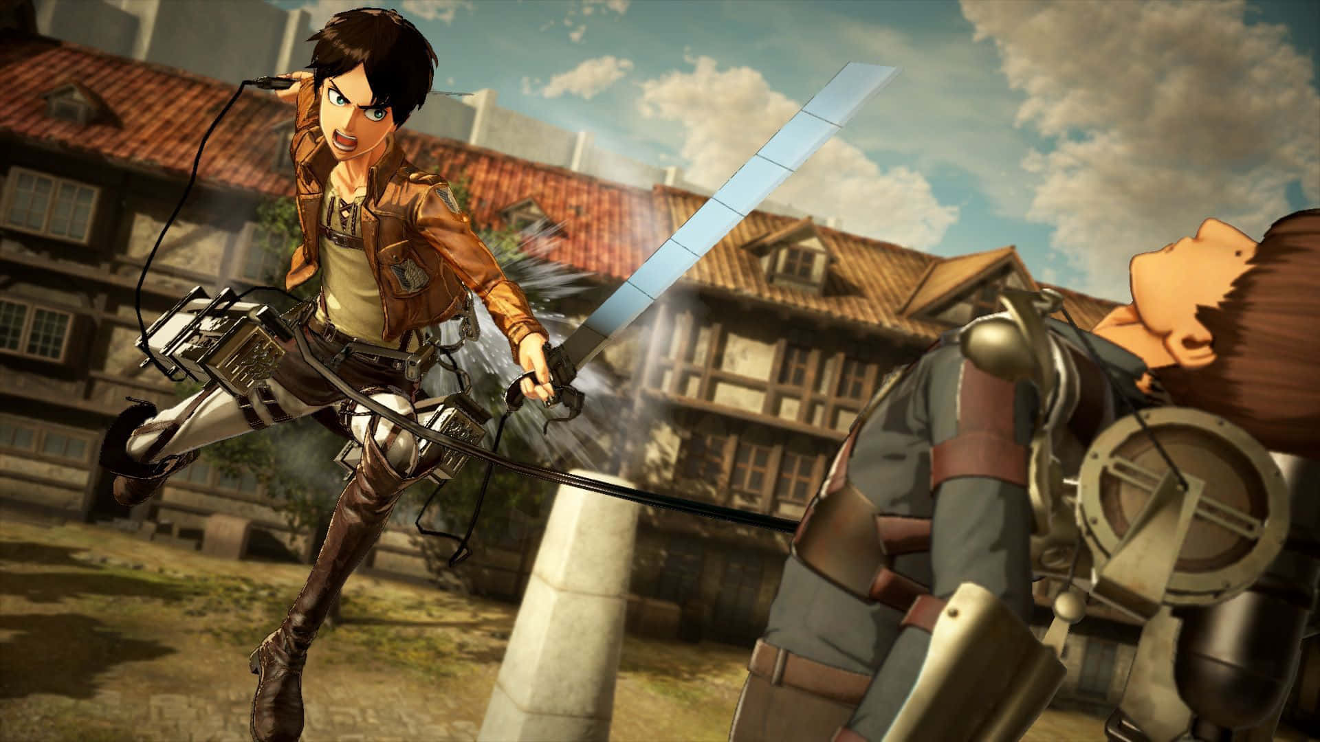 Aot 2 Final Battle, European town, glowing sword, Full HD Desktop Wallpaper
