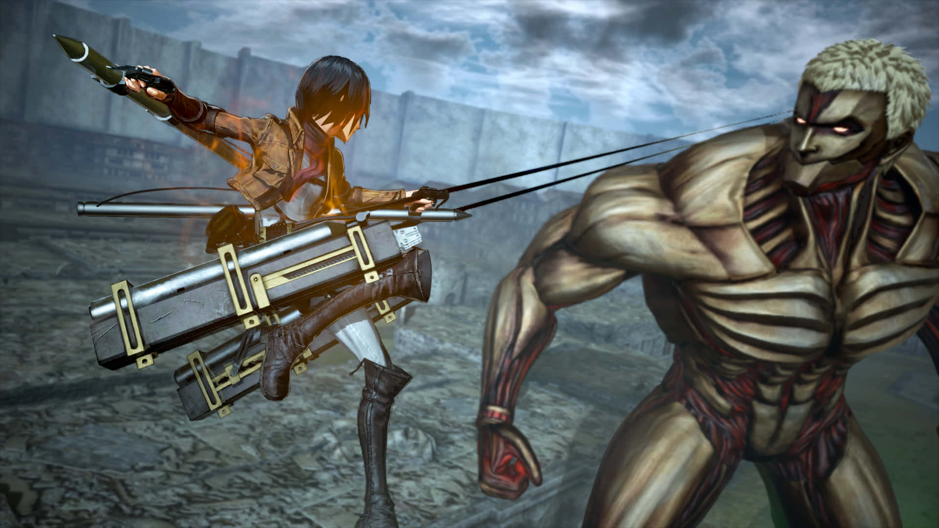 Aot 2 Final Battle, mechanical suit, spear, Full HD Desktop Wallpaper