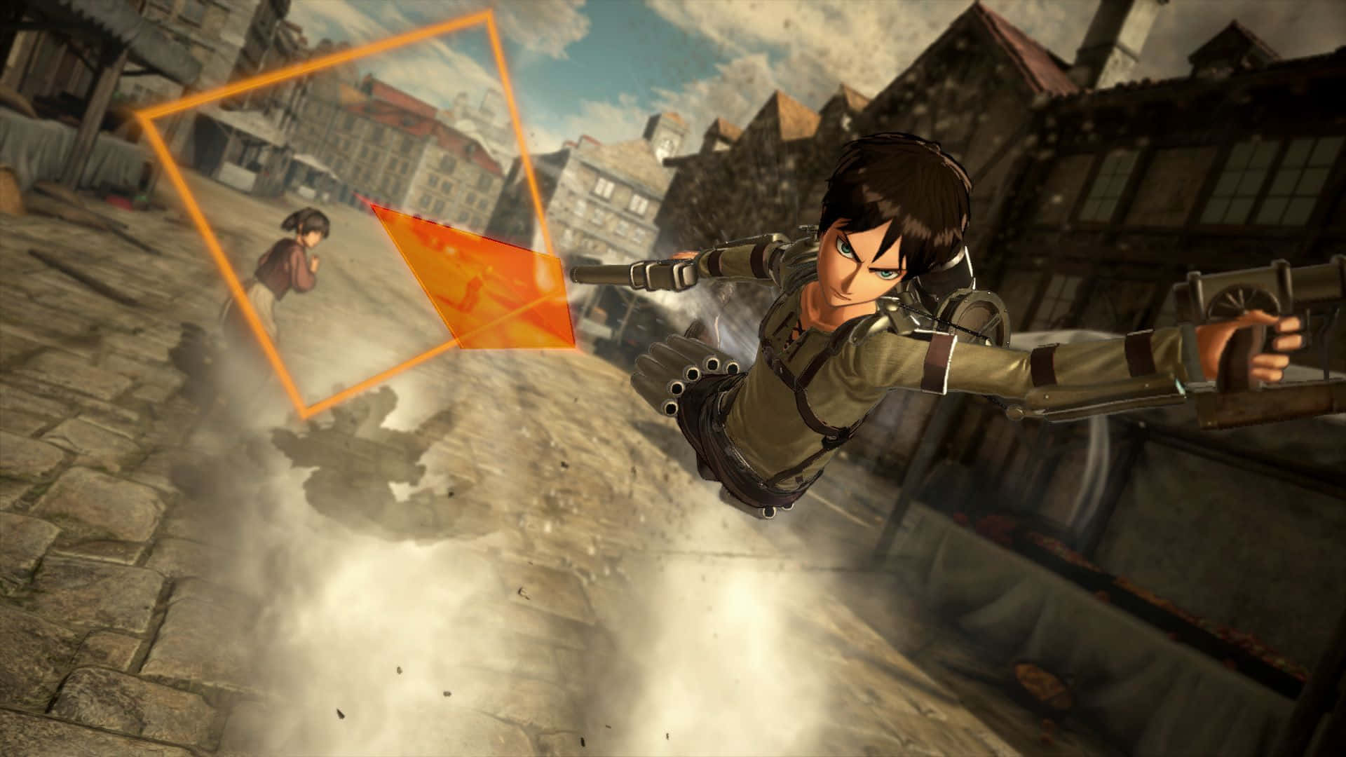 AOT 2 Final Battle, maneuvering gear, orange rectangular portal, Full HD Desktop Wallpaper