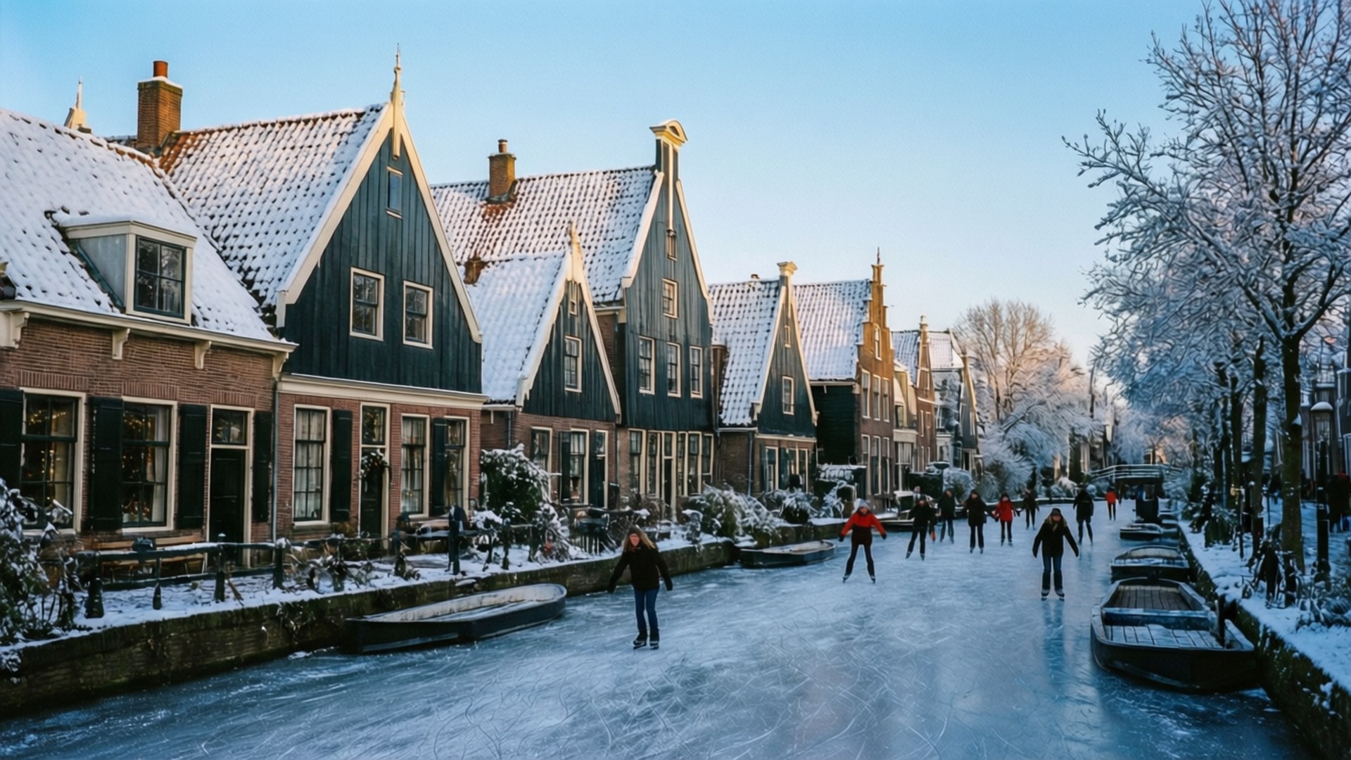 Apeldoorn, snowy winter scene, ice skating, Full HD Desktop Wallpaper