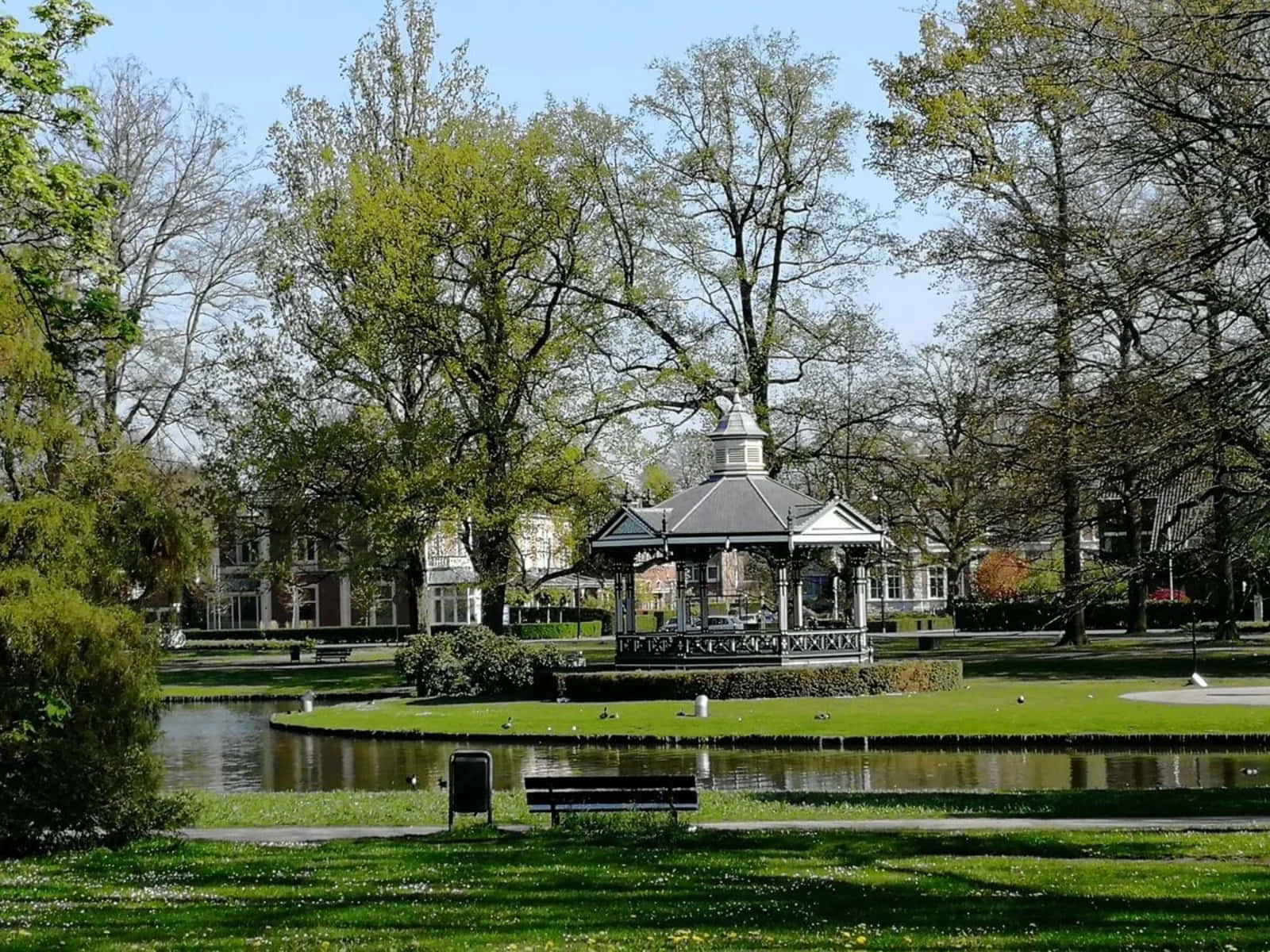 Apeldoorn, park bandstand, springtime, HD Desktop Wallpaper