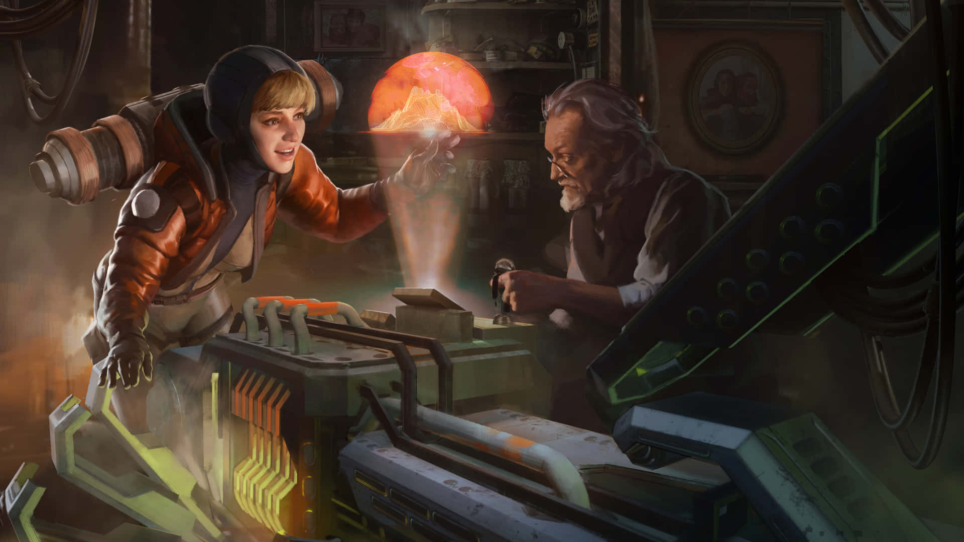 Bangalore, orange gear, glowing red orb, Full HD Desktop Wallpaper