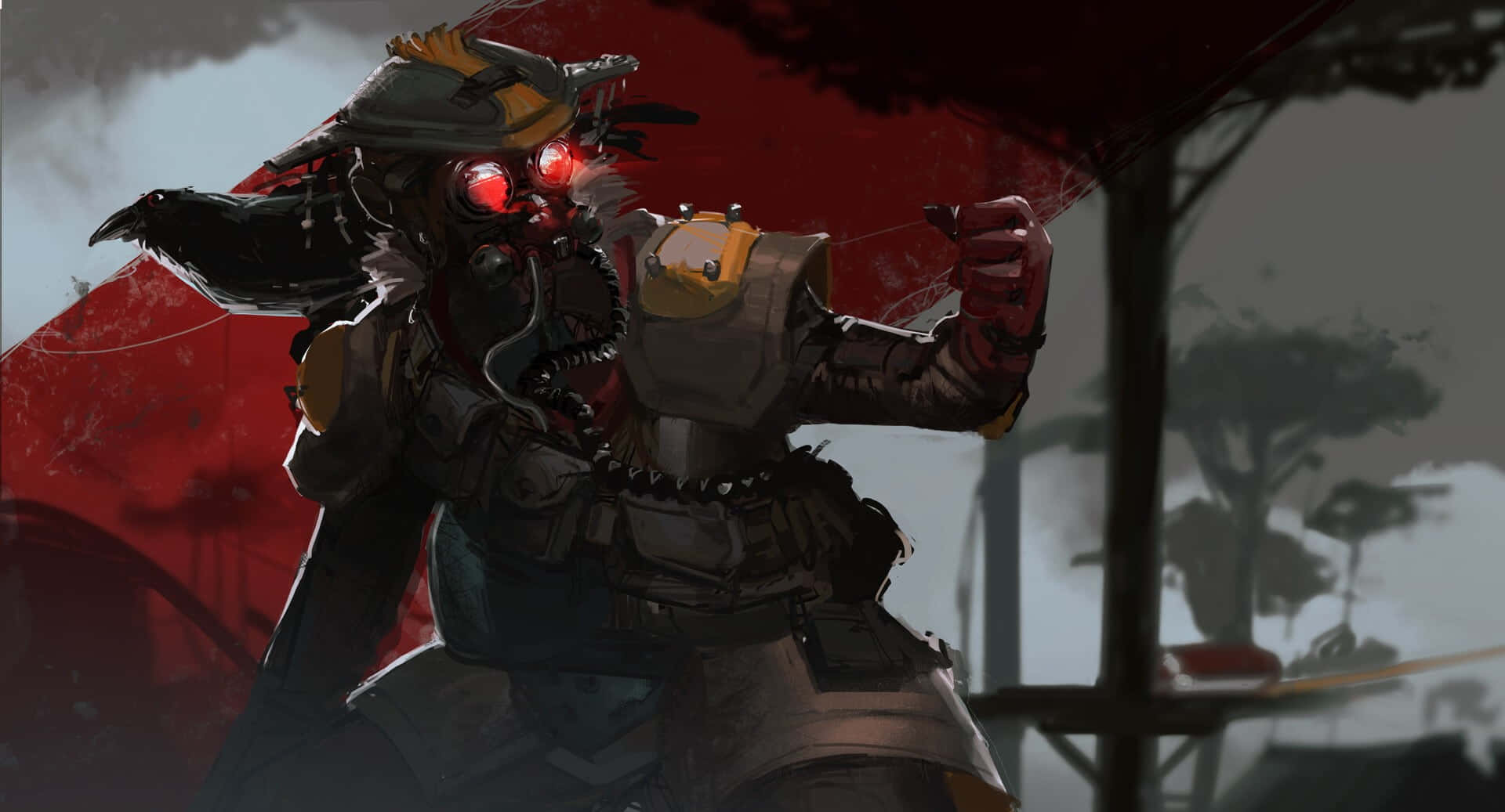 Apex Legends Bloodhound, glowing red eyes, mechanical gear, Full HD Desktop Wallpaper