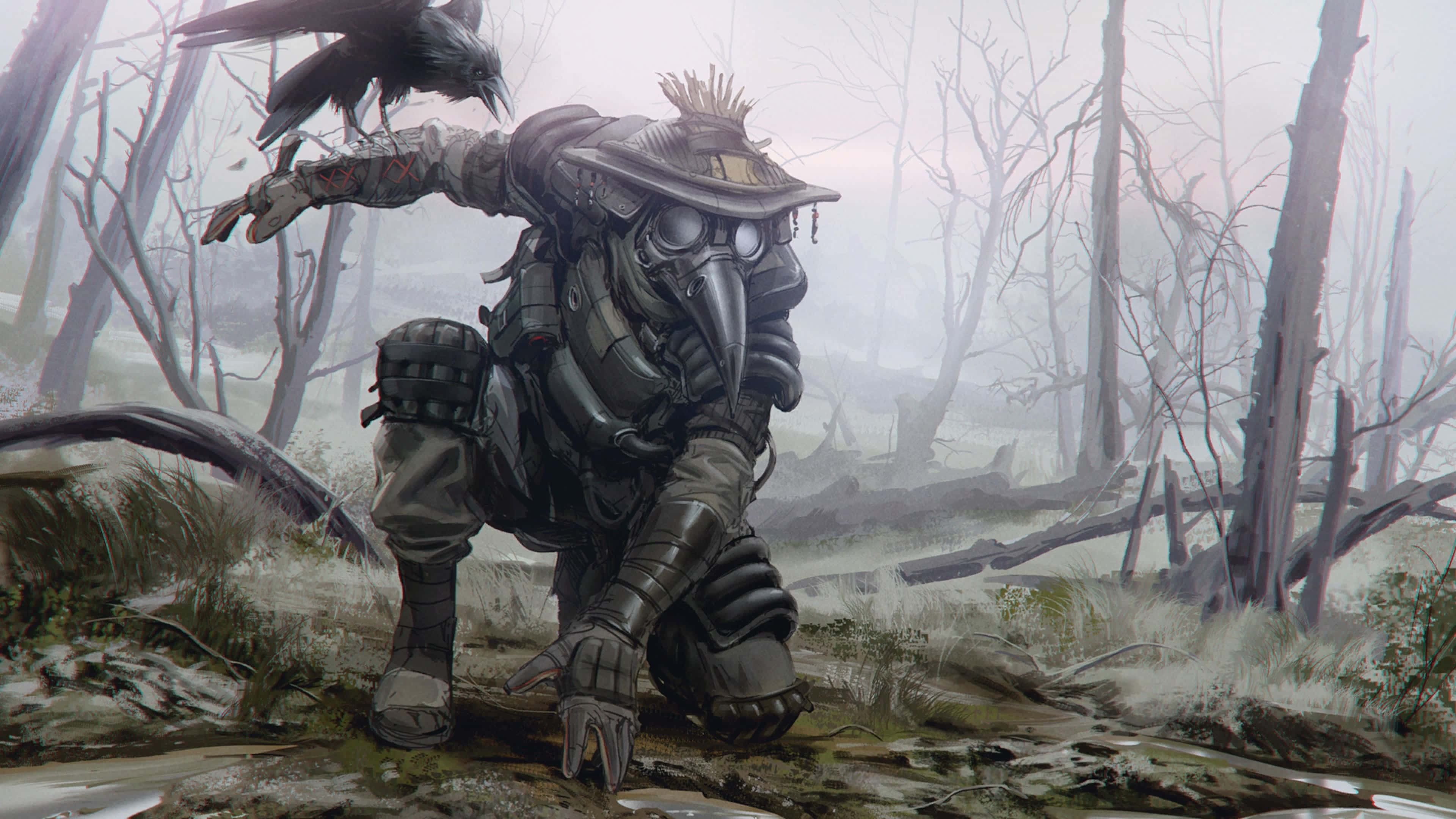 Apex Legends Bloodhound, crow, misty barren forest, 4K Desktop Wallpaper