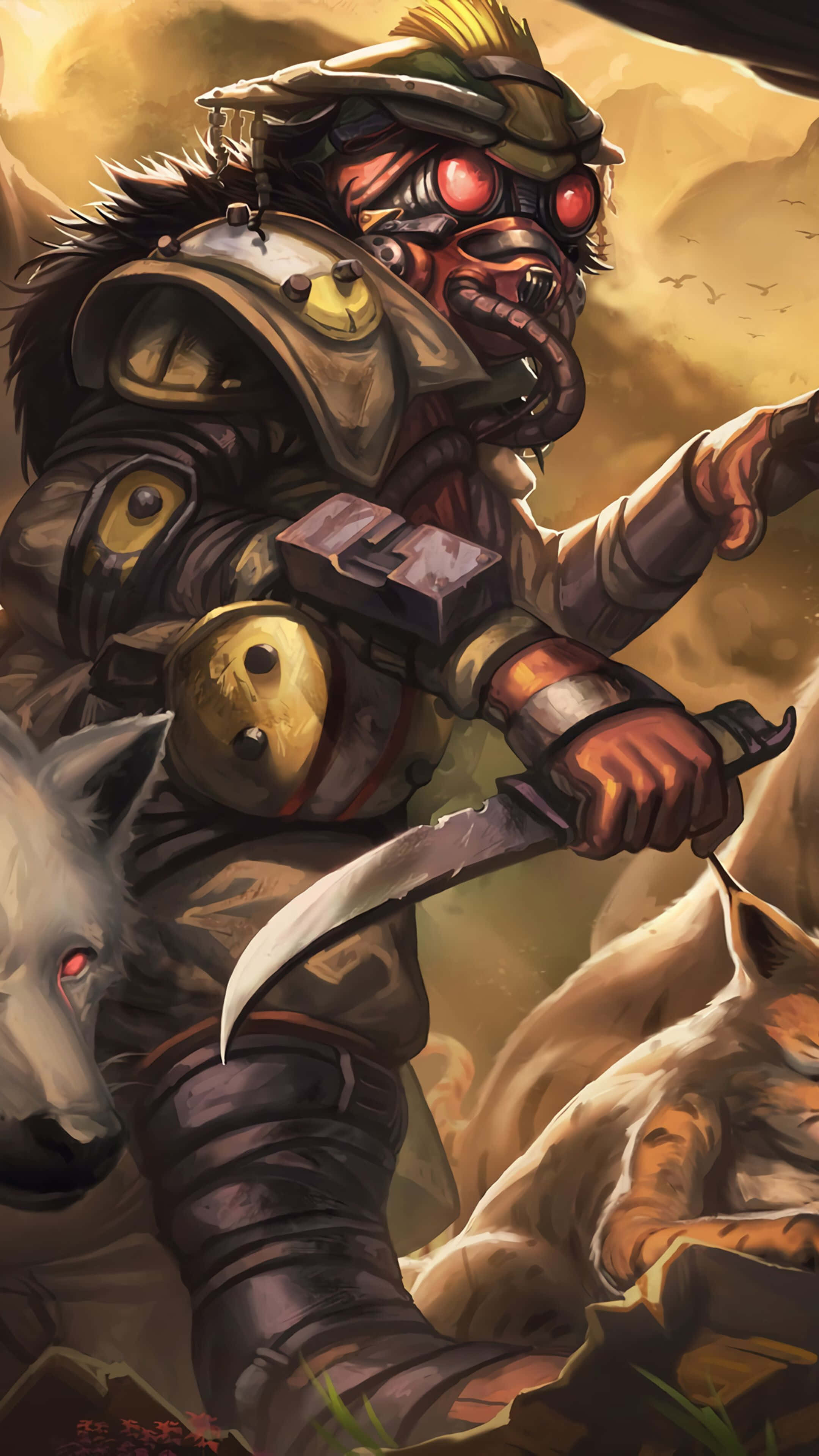 Apex Legends Bloodhound, glowing red eyes, curved blade, 4K Phone Wallpaper