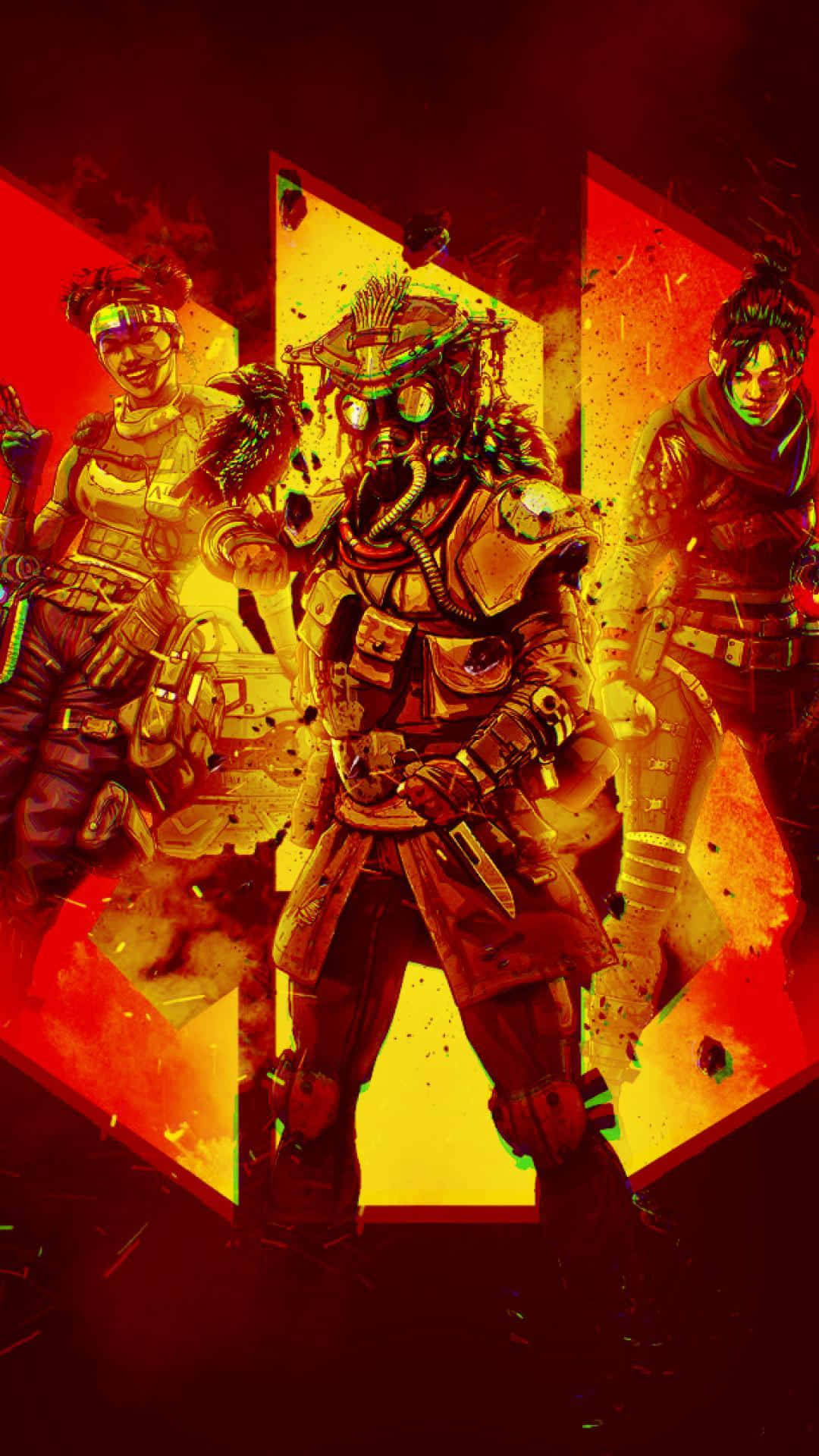 Apex Legends Bloodhound, fiery red and yellow explosion, glowing eyes, Full HD Phone Wallpaper