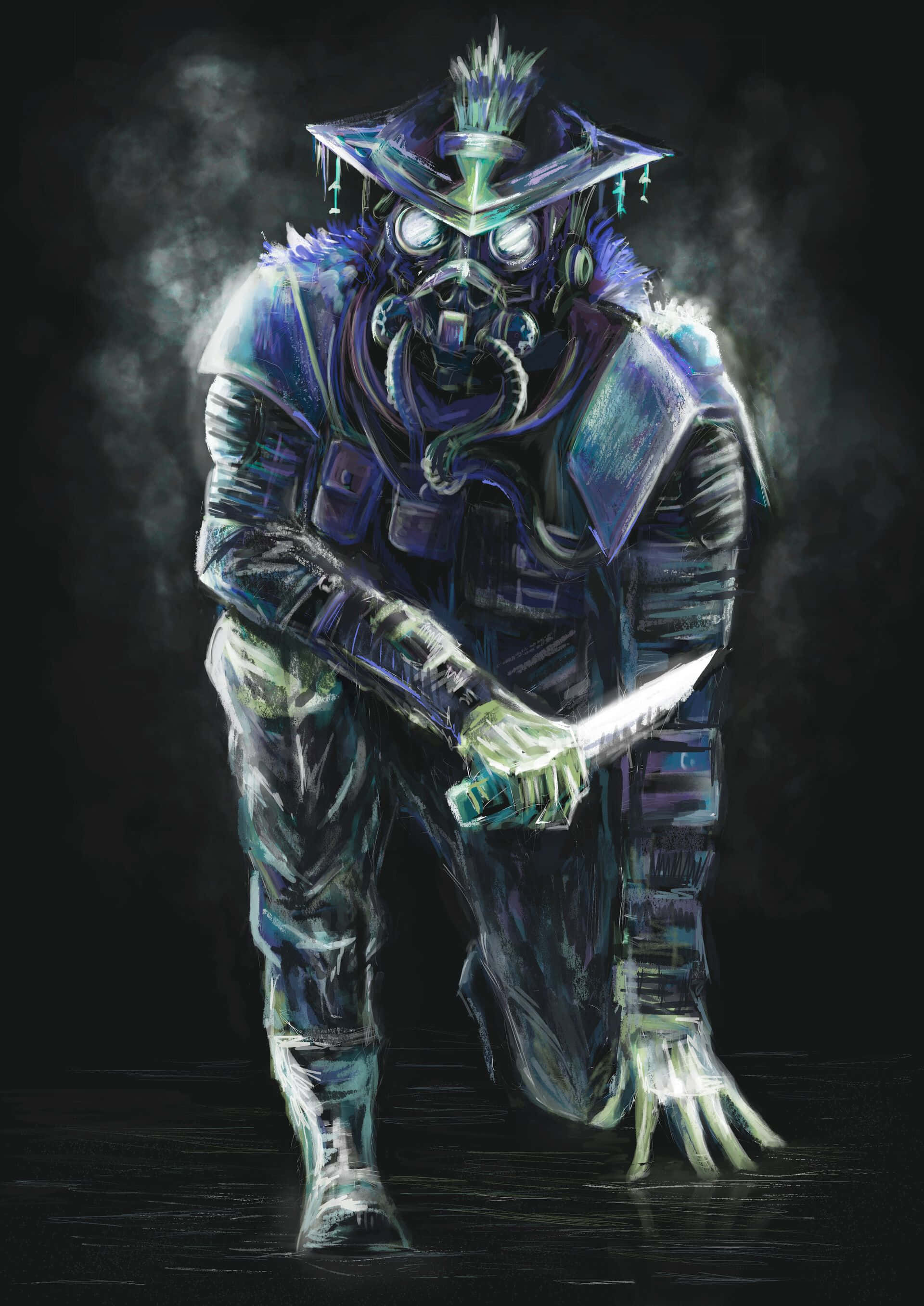 Apex Legends Bloodhound, glowing gas mask, knife, 2K Phone Wallpaper