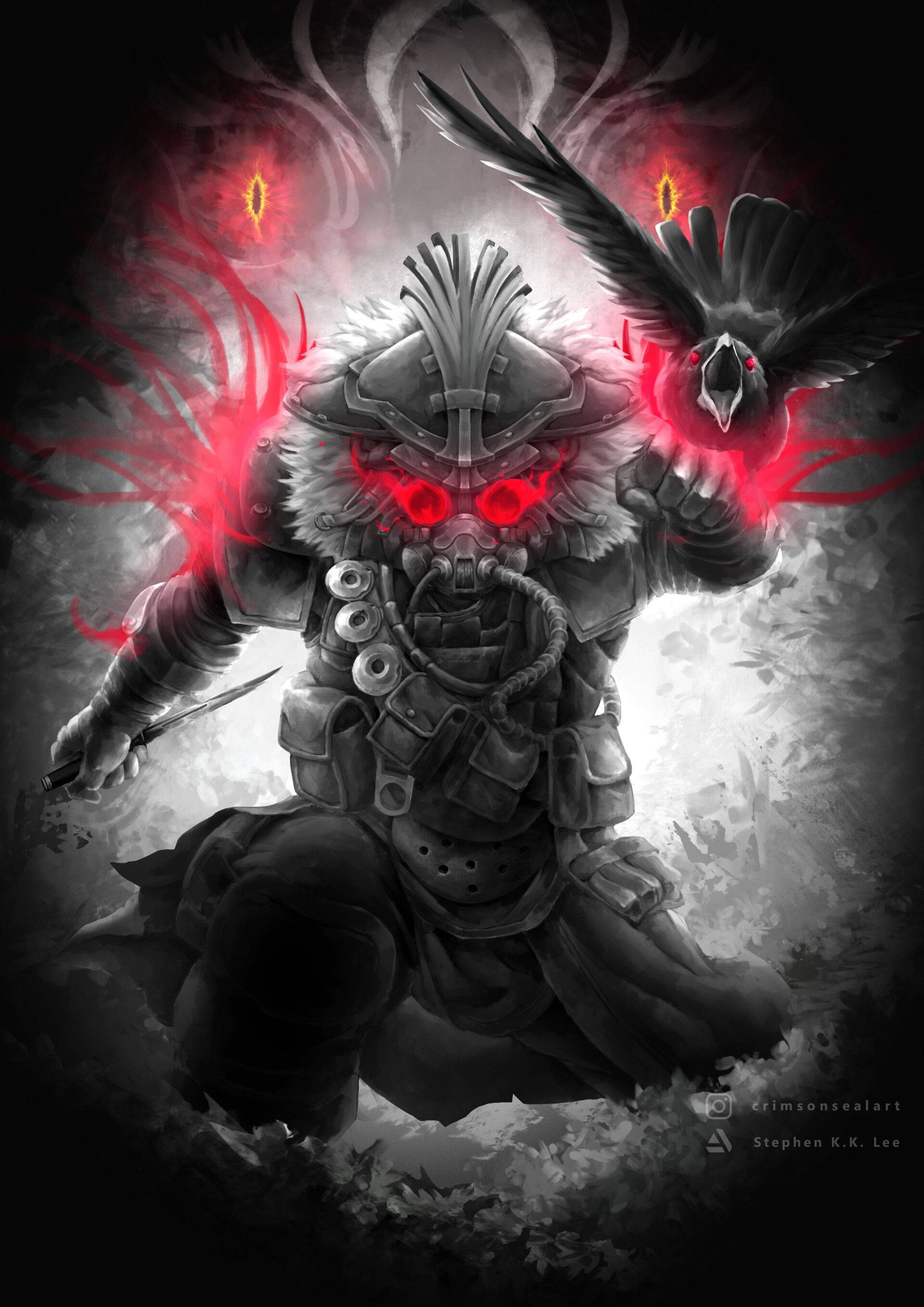 Bloodhound, Apex Legends, glowing red eyes, 2K Phone Wallpaper