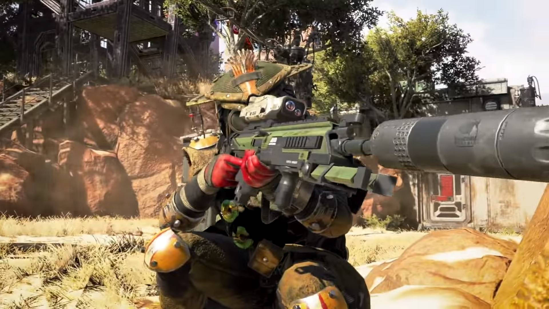 Apex Legends Bloodhound, tactical gear, large green weapon, Full HD Desktop Wallpaper