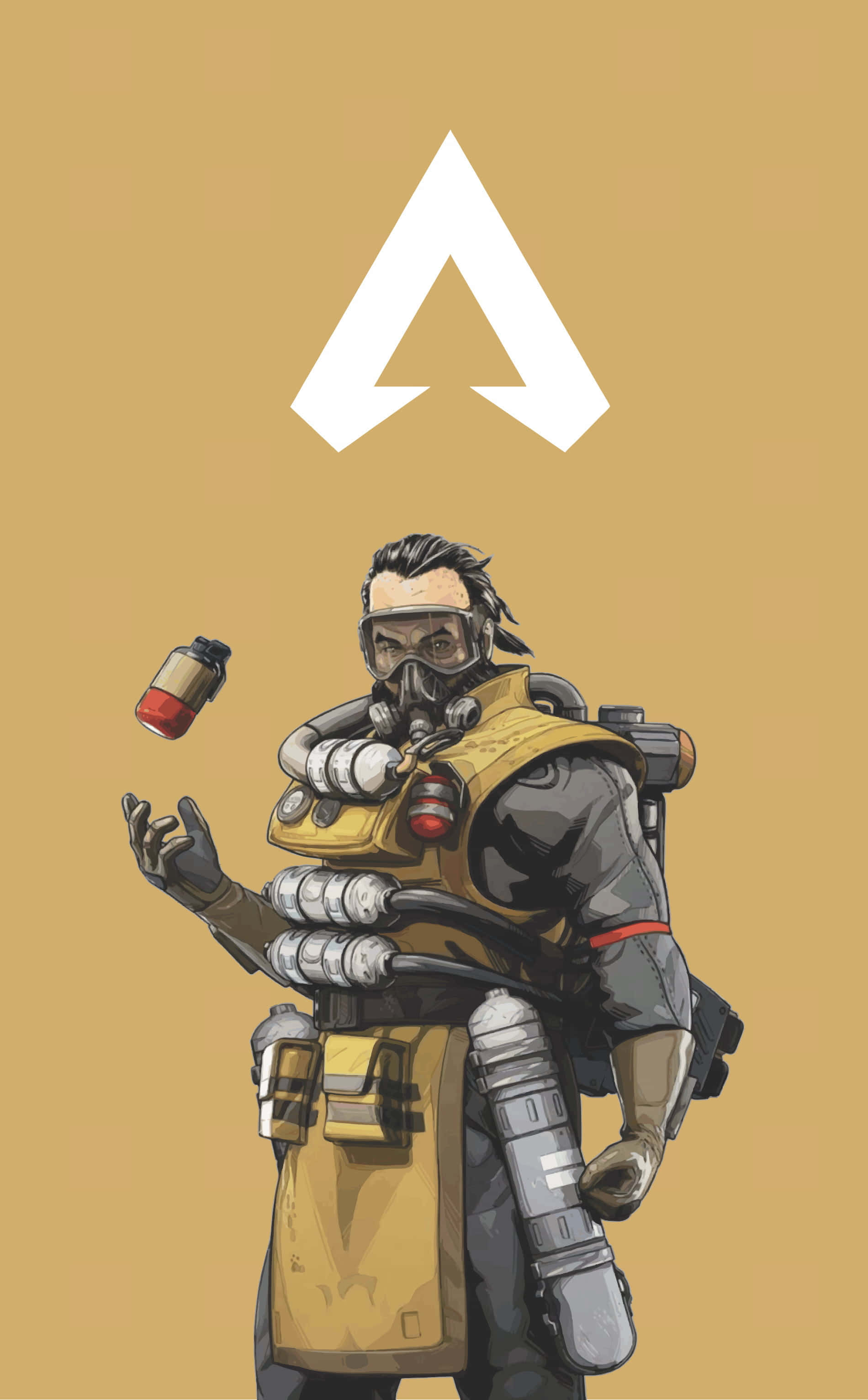 Apex Legends Caustic, yellow tactical gear, red and black grenade, 2K Phone Wallpaper