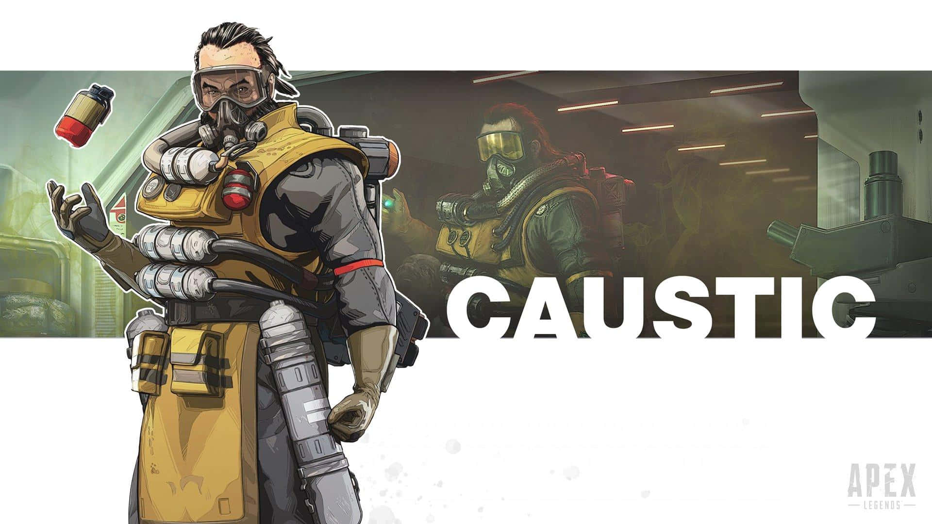 Apex Legends Caustic, yellow tactical suit, gas mask, Full HD Desktop Wallpaper