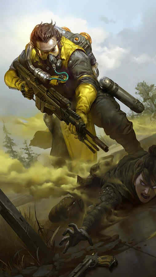 Apex Legends Caustic, yellow gas mask, armor, SD Phone Wallpaper