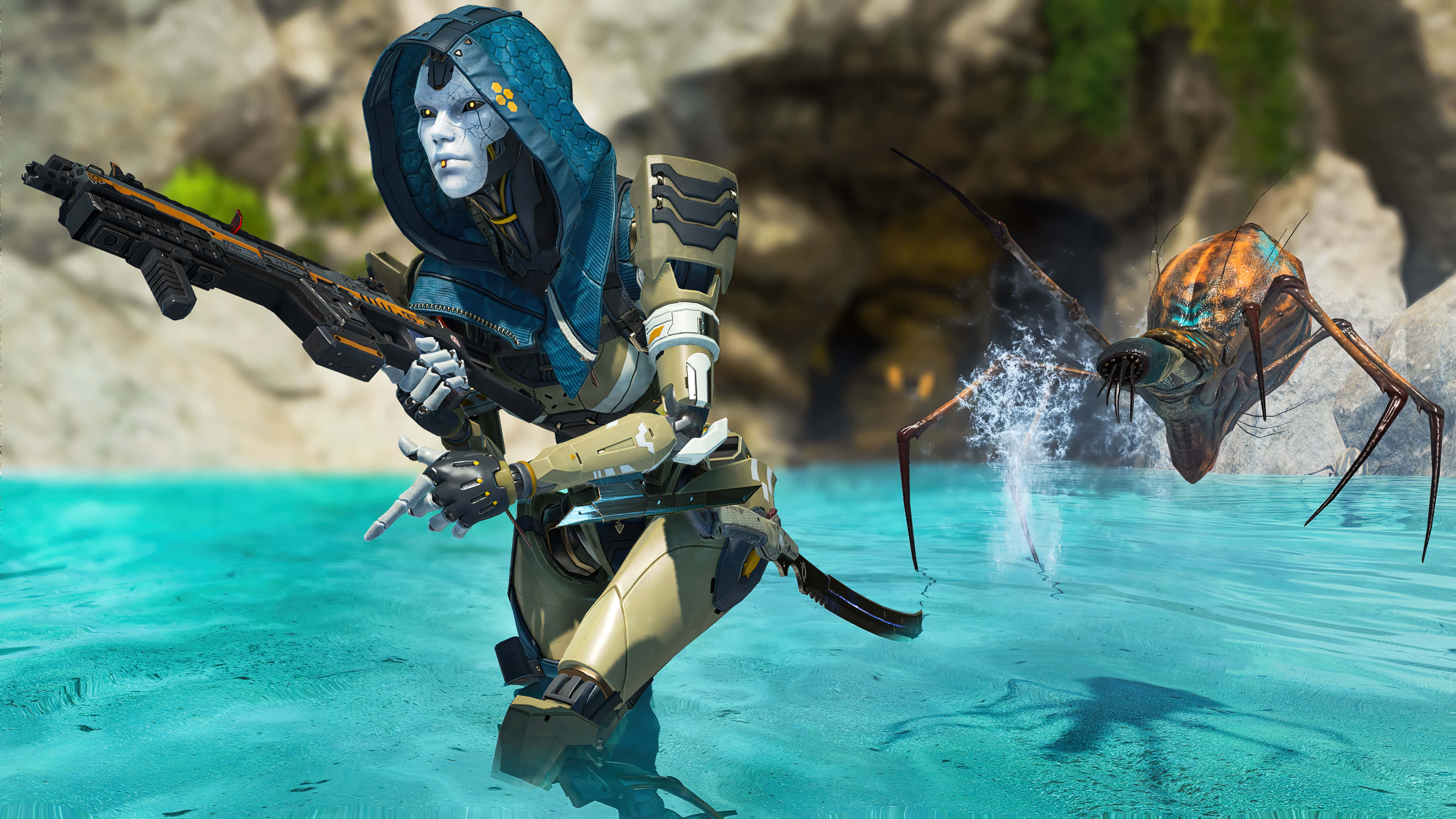 Apex Legends Characters, blue-skinned warrior, futuristic armor, 4K Desktop Wallpaper