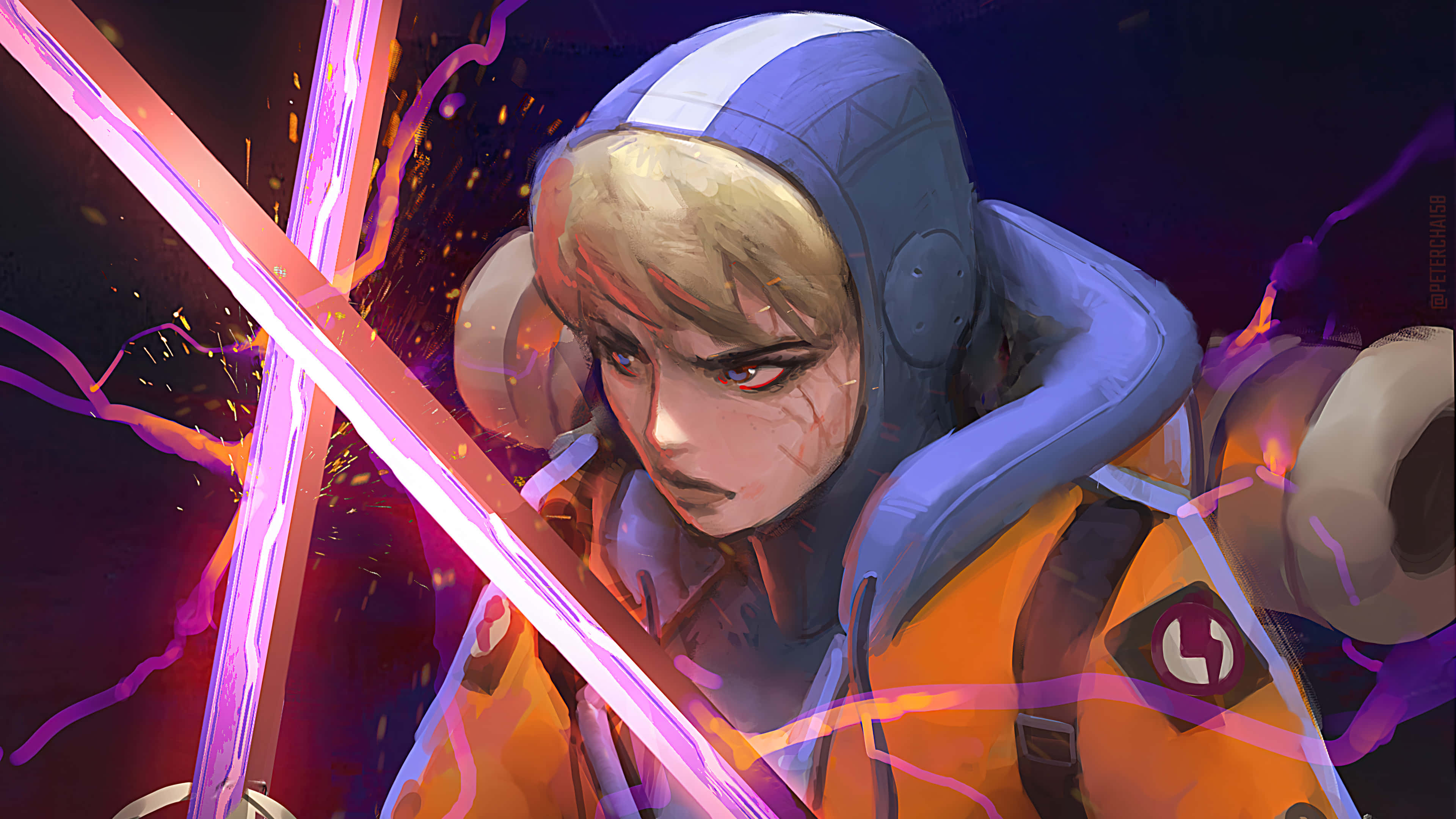 Apex Legends Characters, anime warrior, orange and blue gear, 4K Desktop Wallpaper