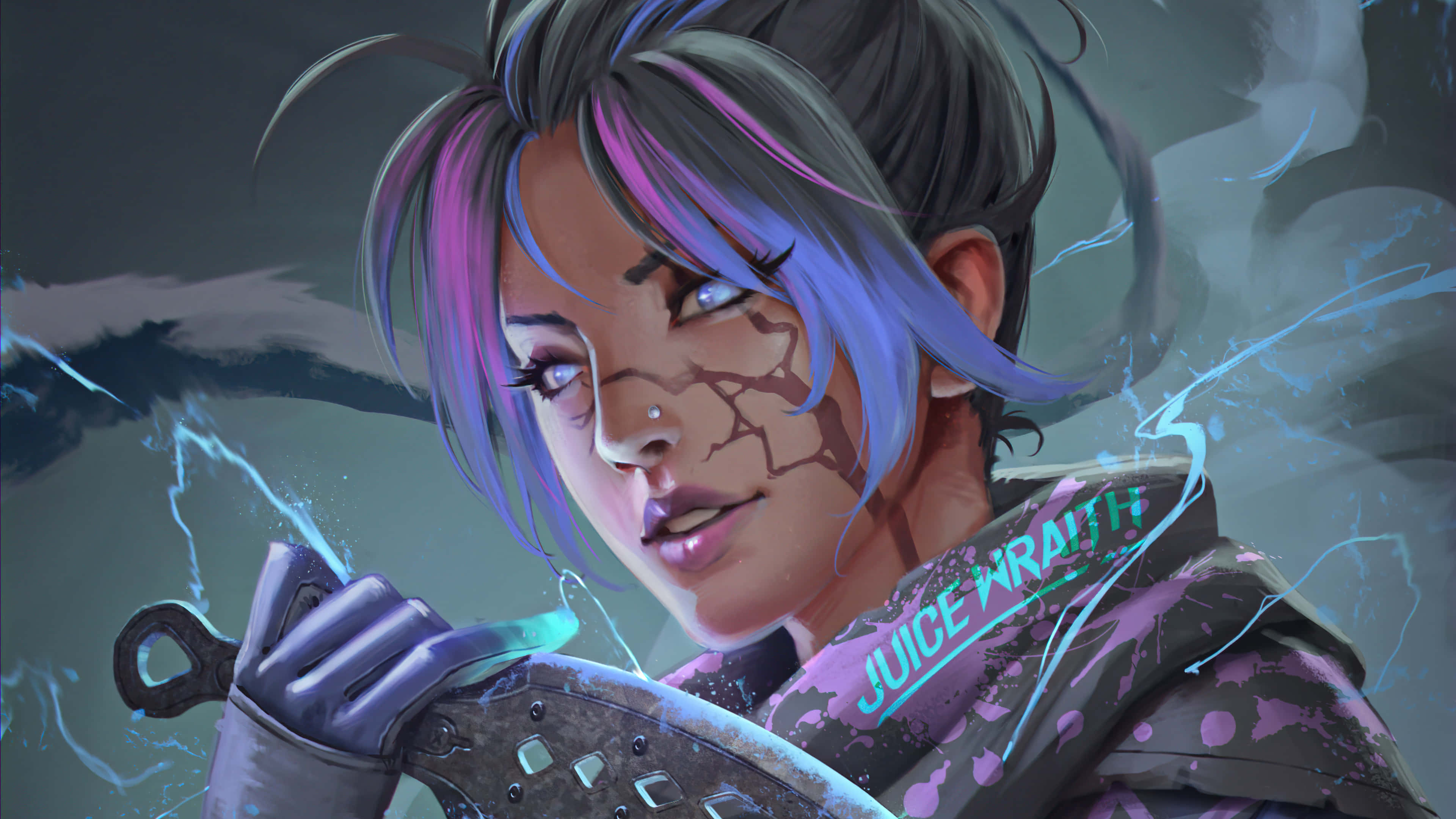 Apex Legends, anime-style warrior, purple and blue hair, 4K Desktop Wallpaper