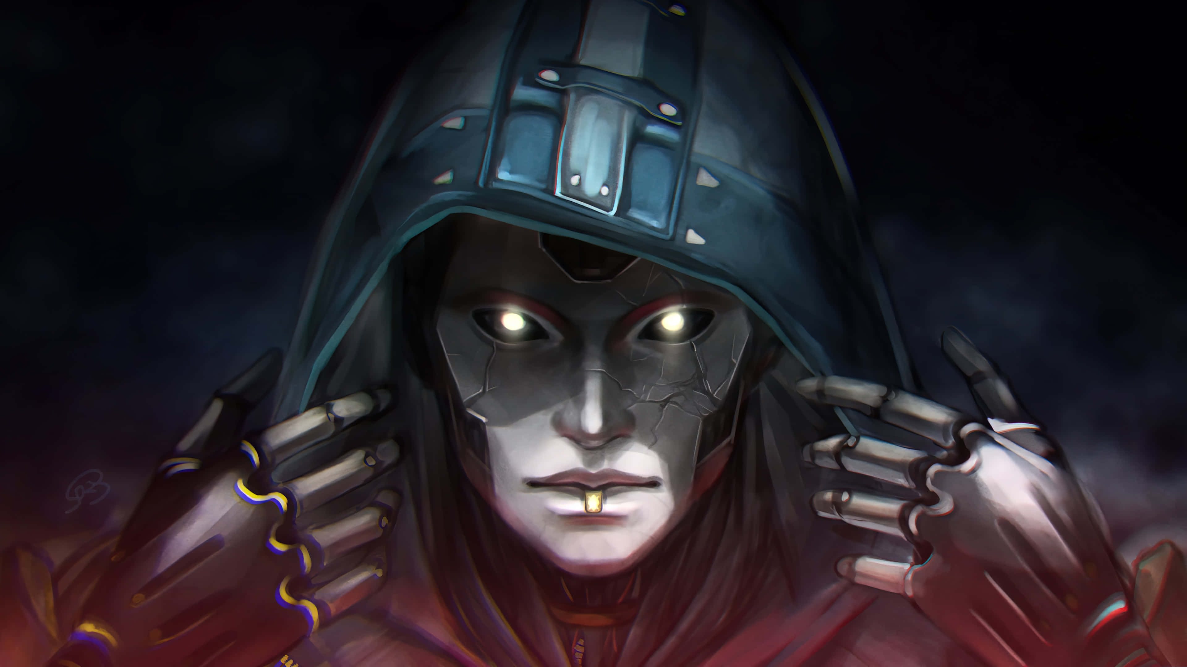 Apex Legends Characters, hooded cybernetic figure, glowing eyes, 4K Desktop Wallpaper