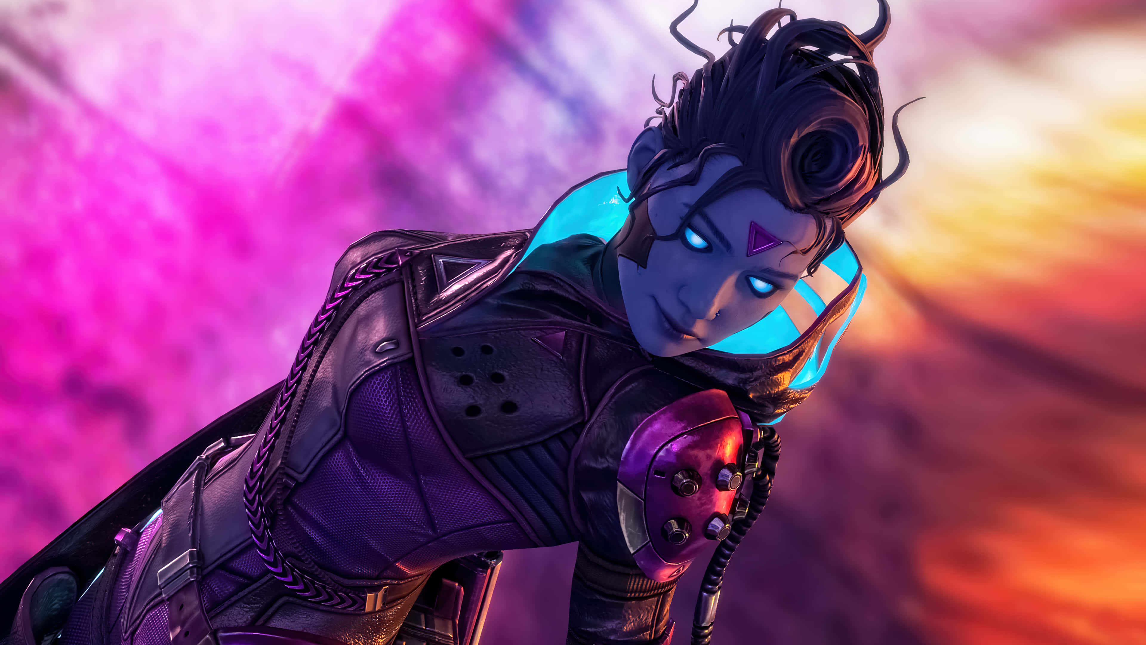 Apex Legends Characters, cyberpunk warrior, glowing blue eyes, 4K Desktop Wallpaper