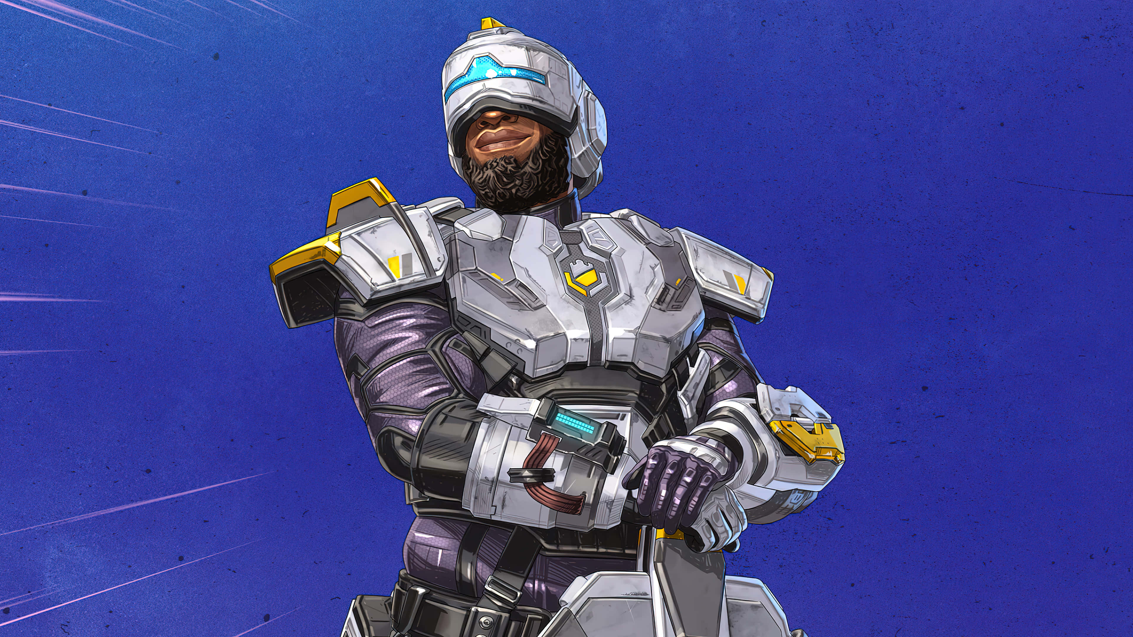 Apex Legends Characters, futuristic silver and purple armor, bearded warrior, 4K Desktop Wallpaper