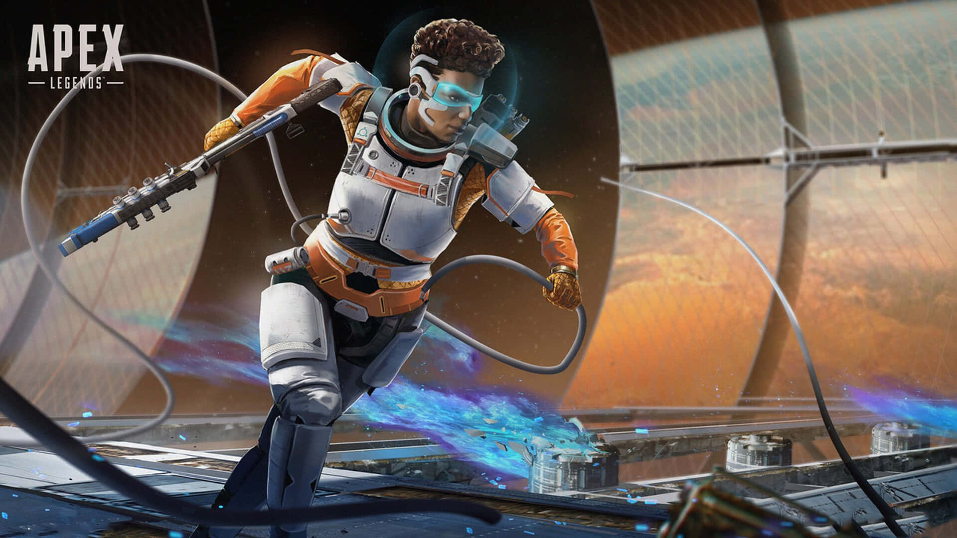 Apex Legends Computer, orange and white armor, glowing blue energy trails, Full HD Desktop Wallpaper