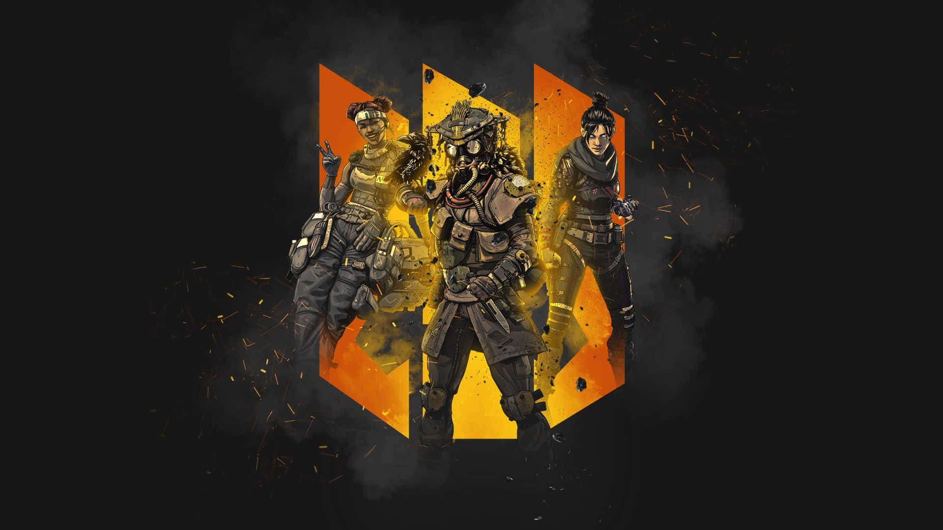 Apex Legends Computer, glowing orange hexagonal emblem, armored warriors, Full HD Desktop Wallpaper