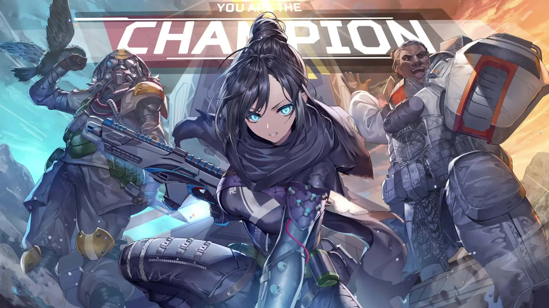 Apex Legends, anime-style warriors, futuristic gear, Full HD Desktop Wallpaper