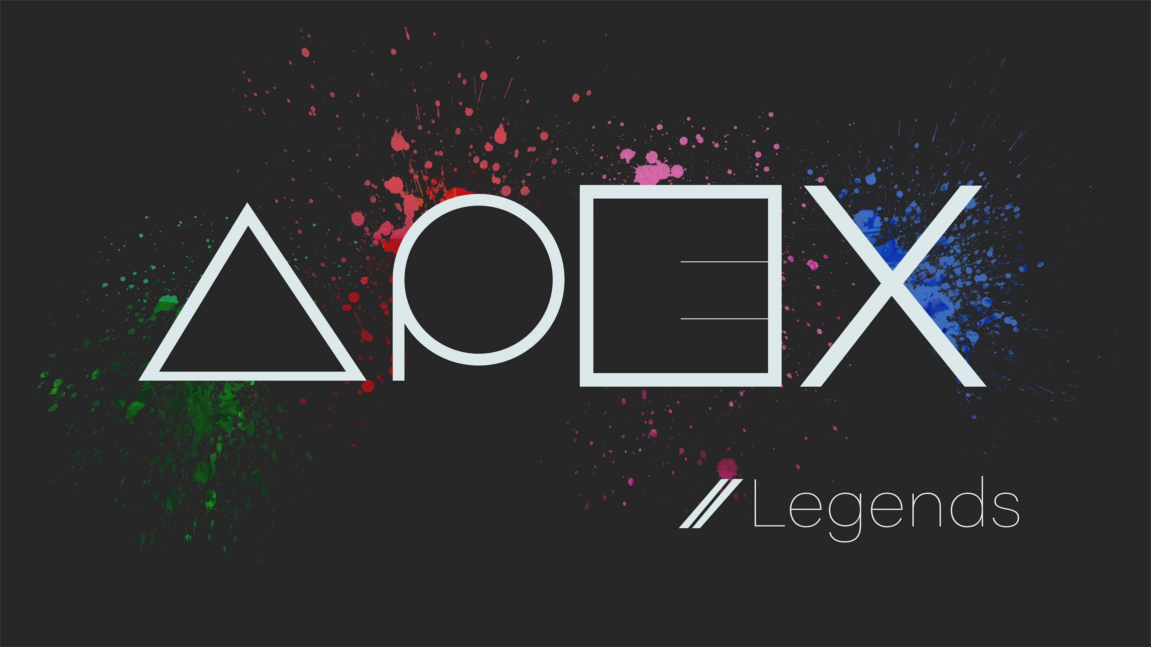 Apex Legends, white geometric letters, colorful paint splatters, 4K Desktop Wallpaper