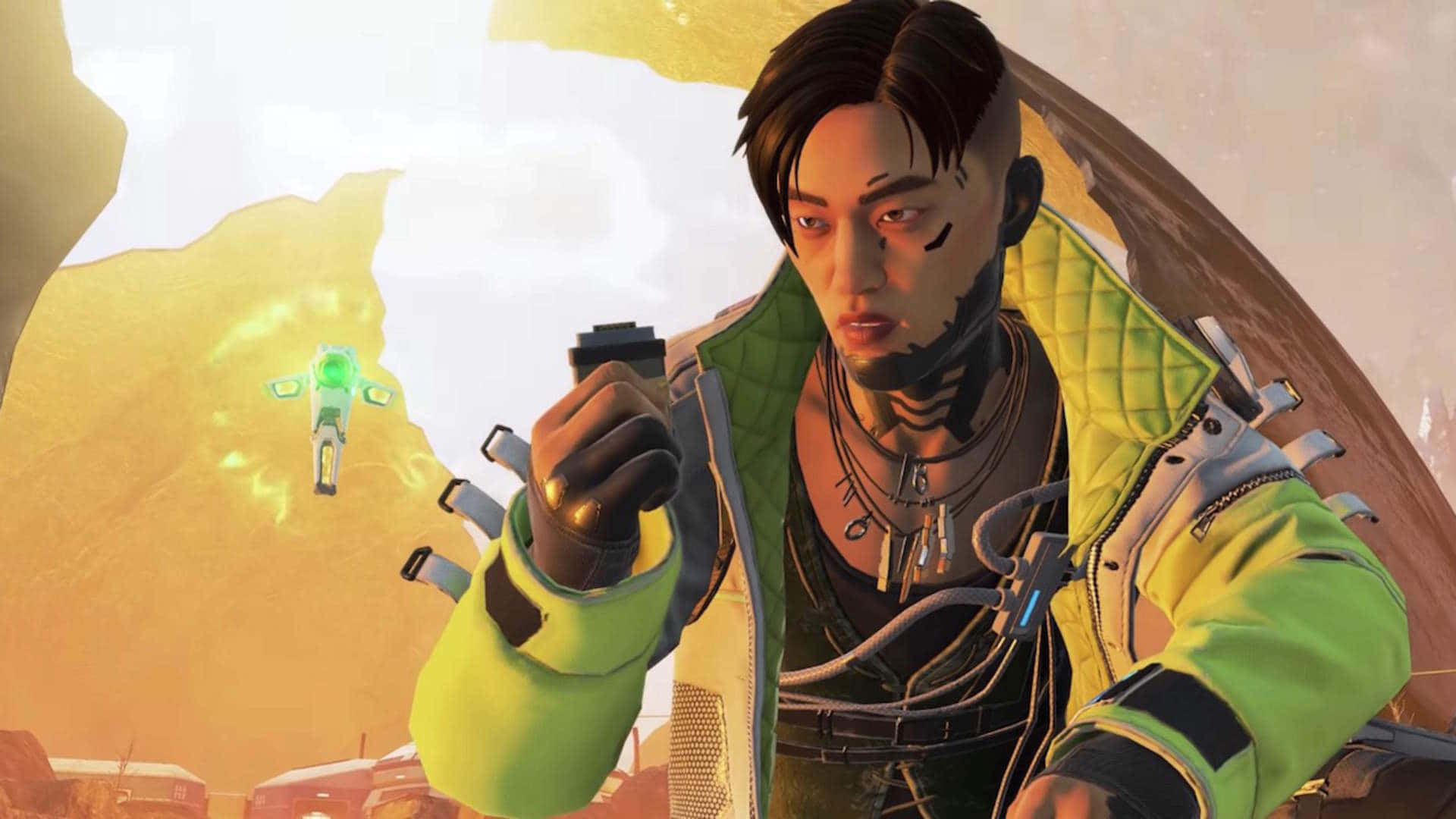 Apex Legends Crypto, neon green jacket, glowing alien creature, Full HD Desktop Wallpaper