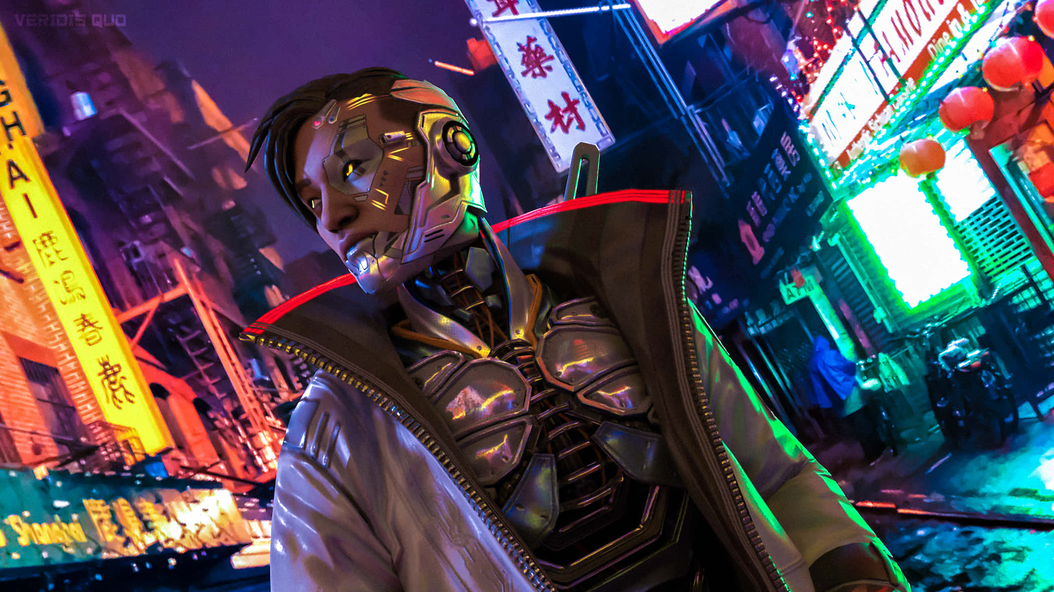 Crypto, Apex Legends, neon-lit futuristic city alley, Full HD Desktop Wallpaper