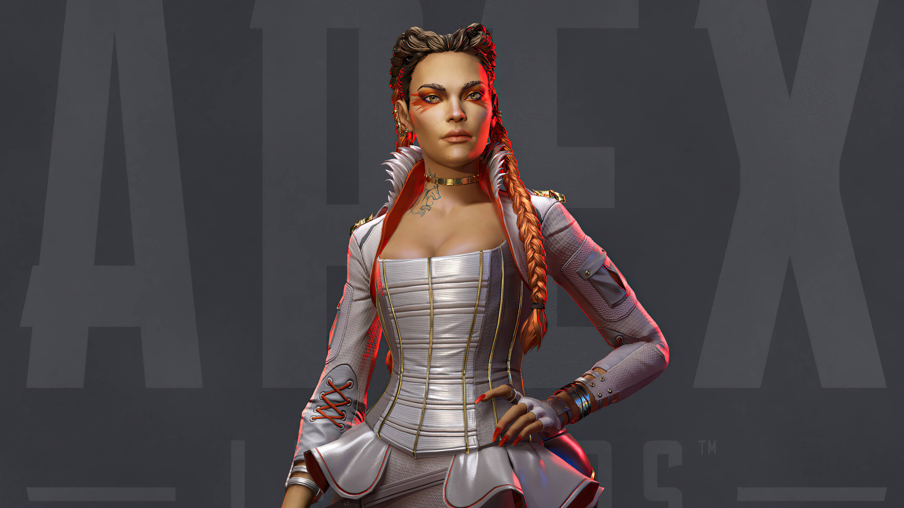 Apex Legends Loba, silver corset armor, red braids, 4K Desktop Wallpaper