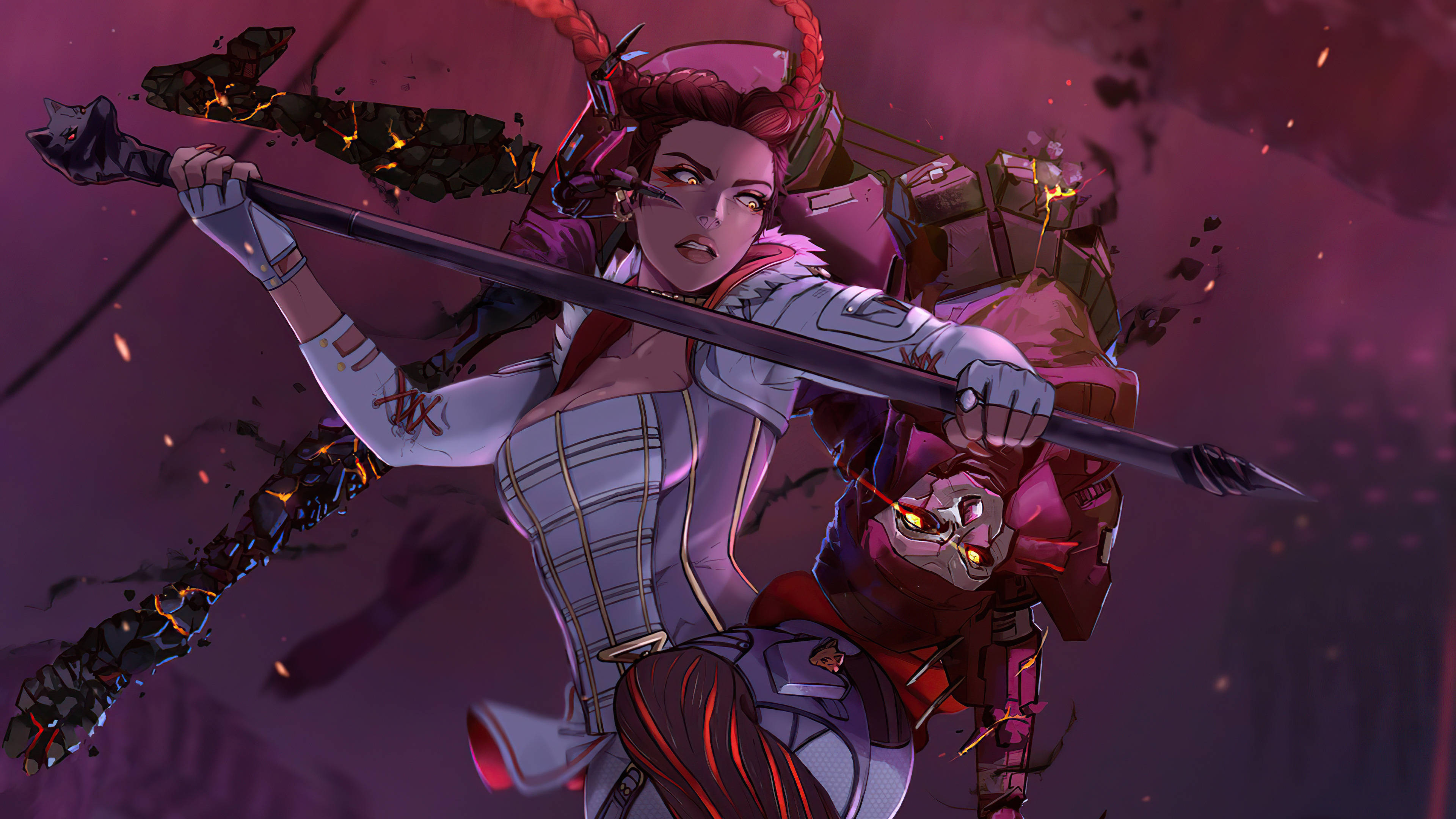 Apex Legends Loba, fierce anime warrior, red horns, 4K Desktop Wallpaper
