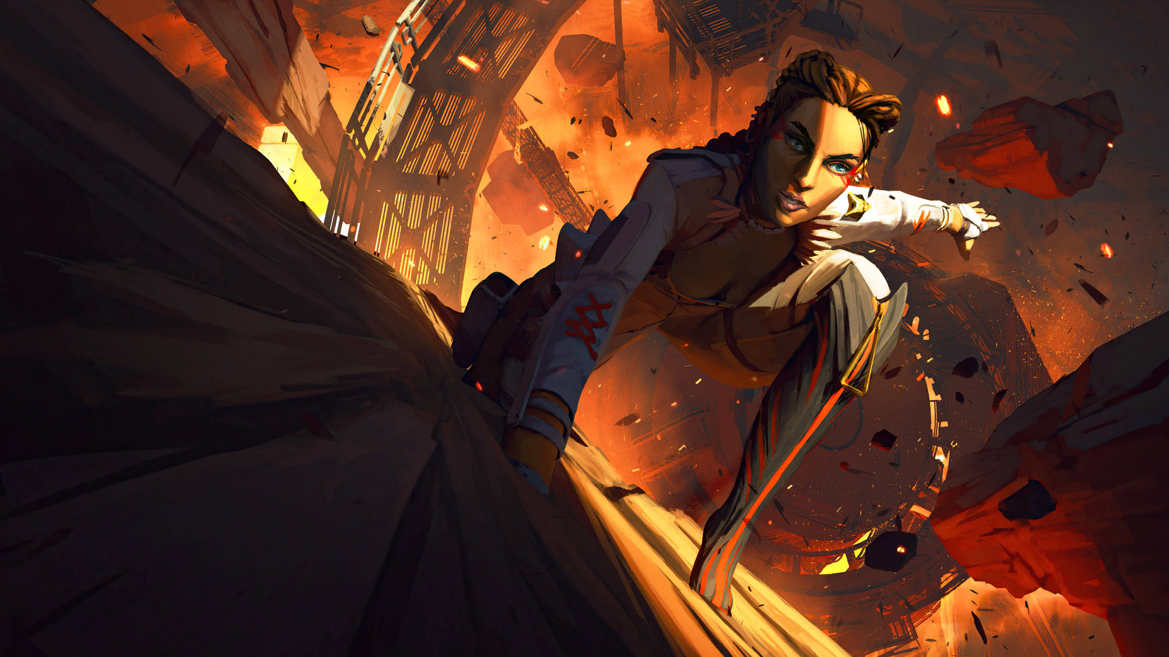 Apex Legends Loba, white armor, fiery explosion, 4K Desktop Wallpaper