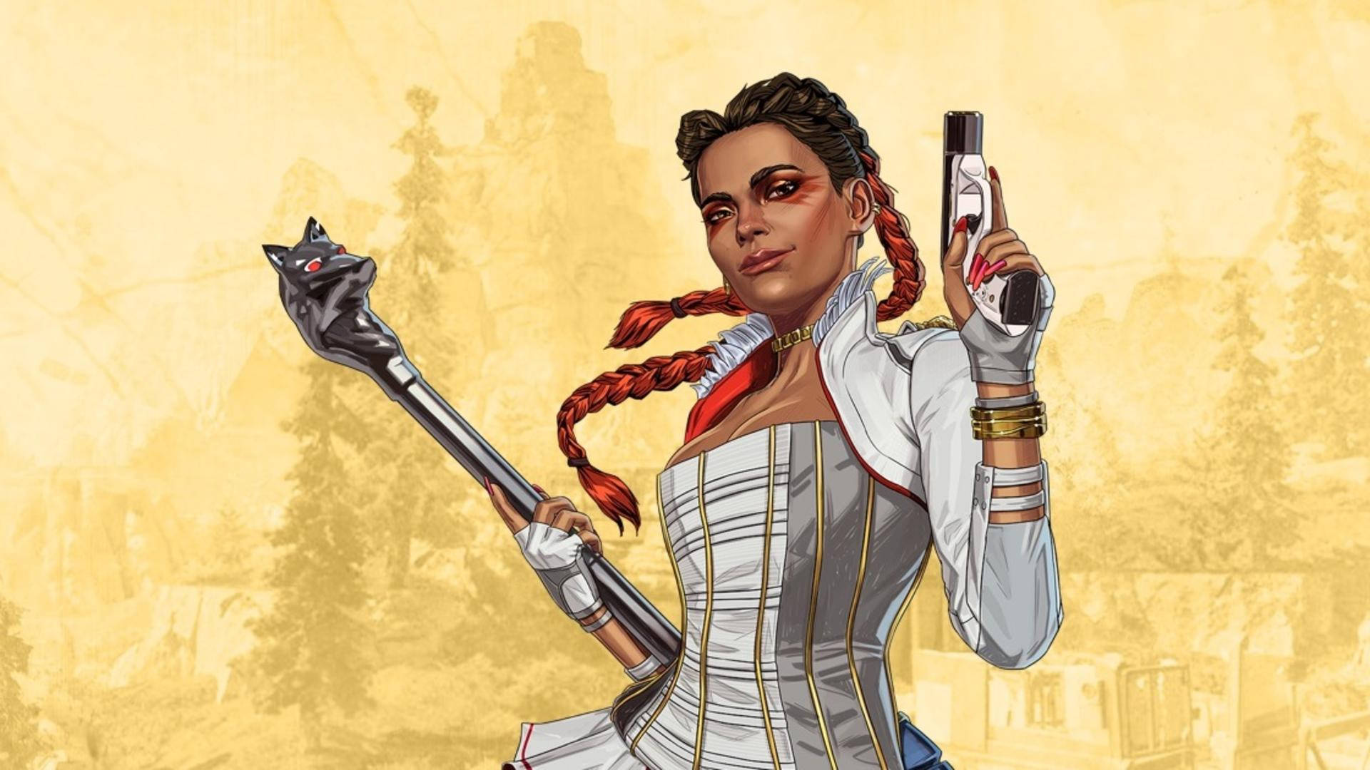 Apex Legends Loba, red braids, cat-headed staff, Full HD Desktop Wallpaper