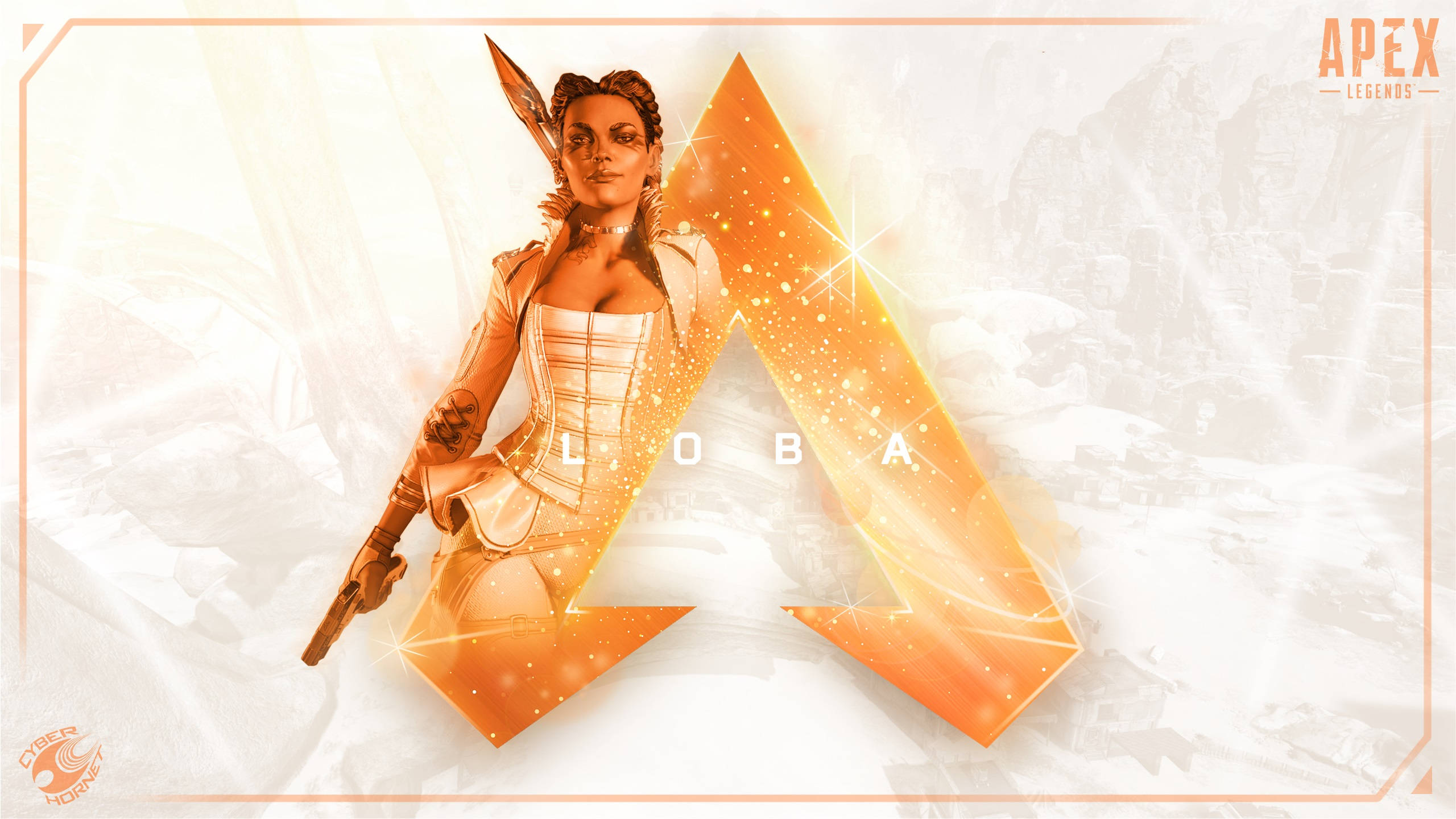 Apex Legends Loba, glowing orange arrow emblem, futuristic armor, 2K Desktop Wallpaper