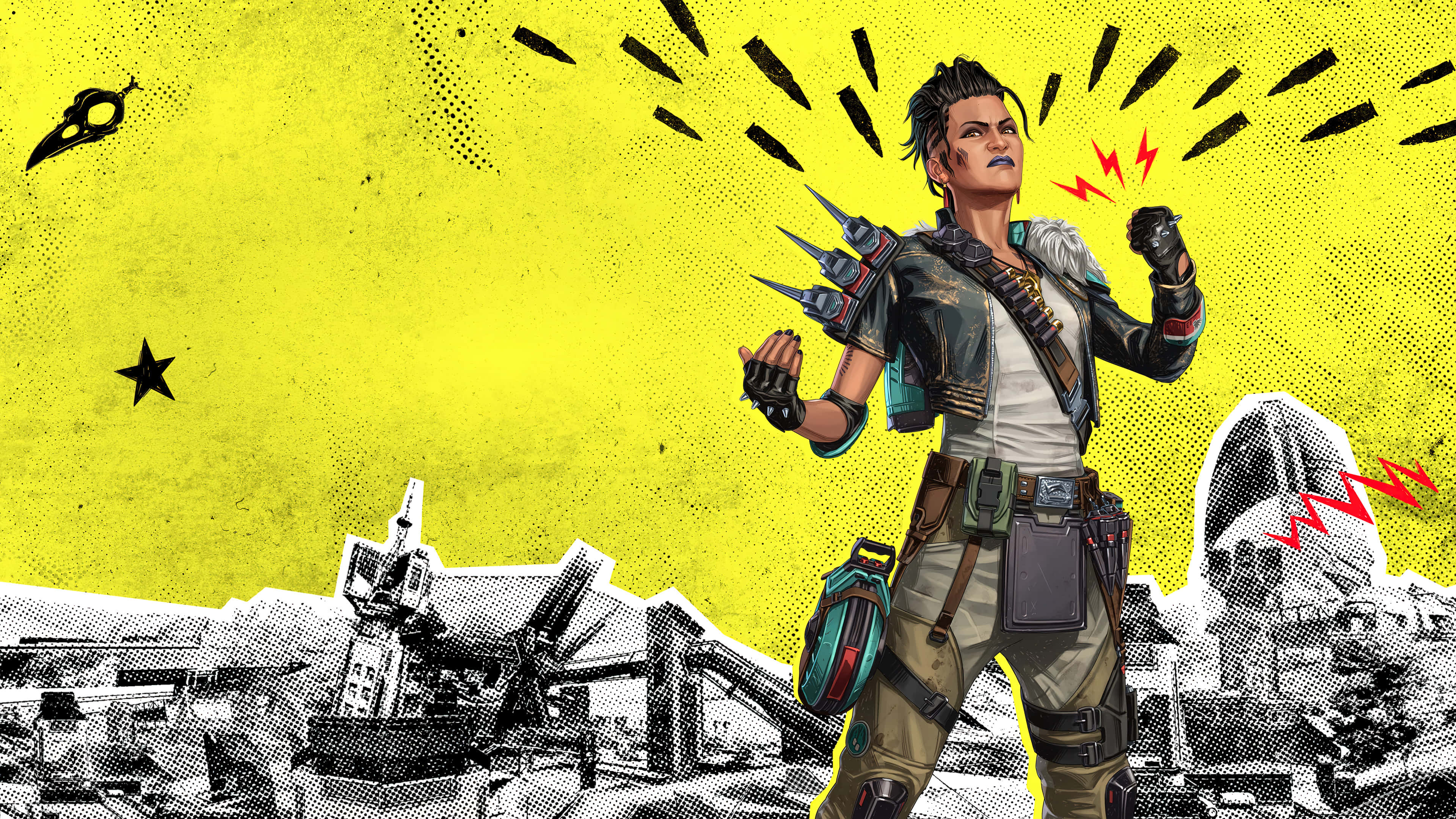 Apex Legends, spiked gauntlets, bright yellow background, 4K Desktop Wallpaper